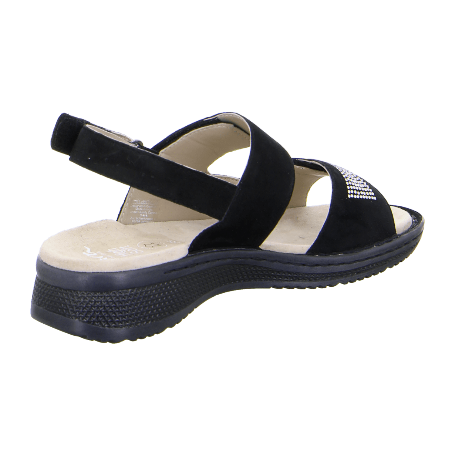 ARA HAWAII Women's Suede Sandals with Hook-and-Loop Closure and Ankle Strap in Black