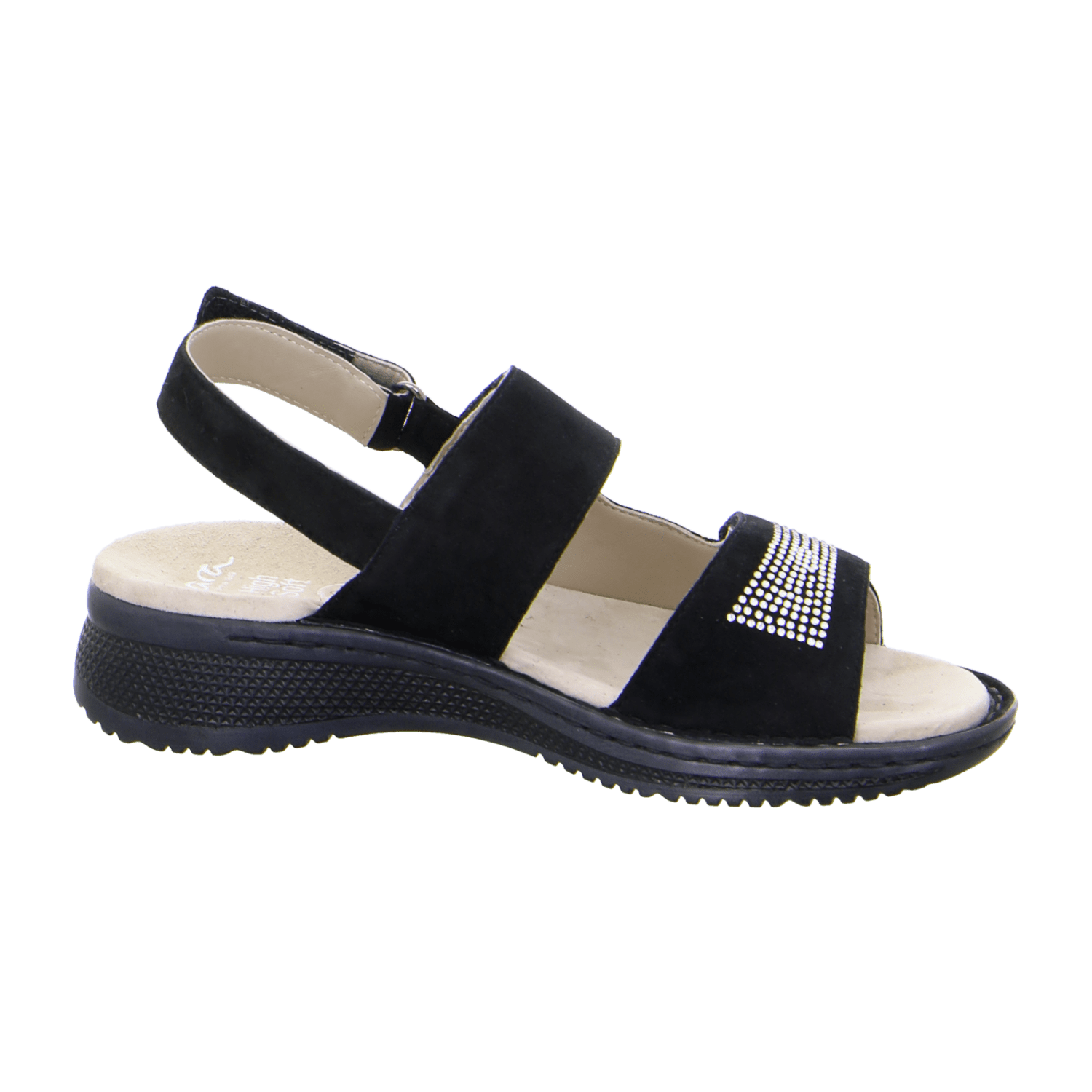 ARA HAWAII Women's Suede Sandals with Hook-and-Loop Closure and Ankle Strap in Black