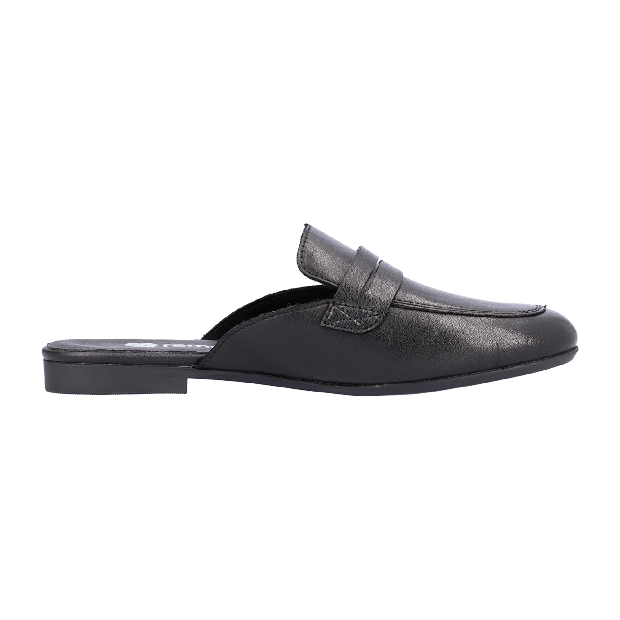 Remonte Classic Black Leather Slip-On Clogs for Women with Cushioned Sole