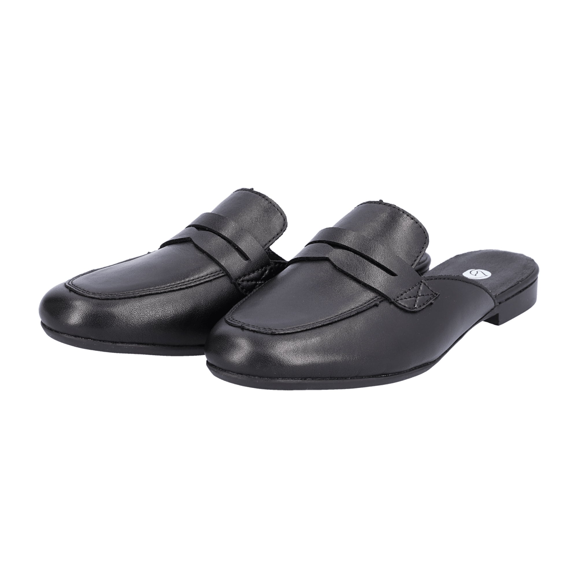 Remonte Classic Black Leather Slip-On Clogs for Women with Cushioned Sole