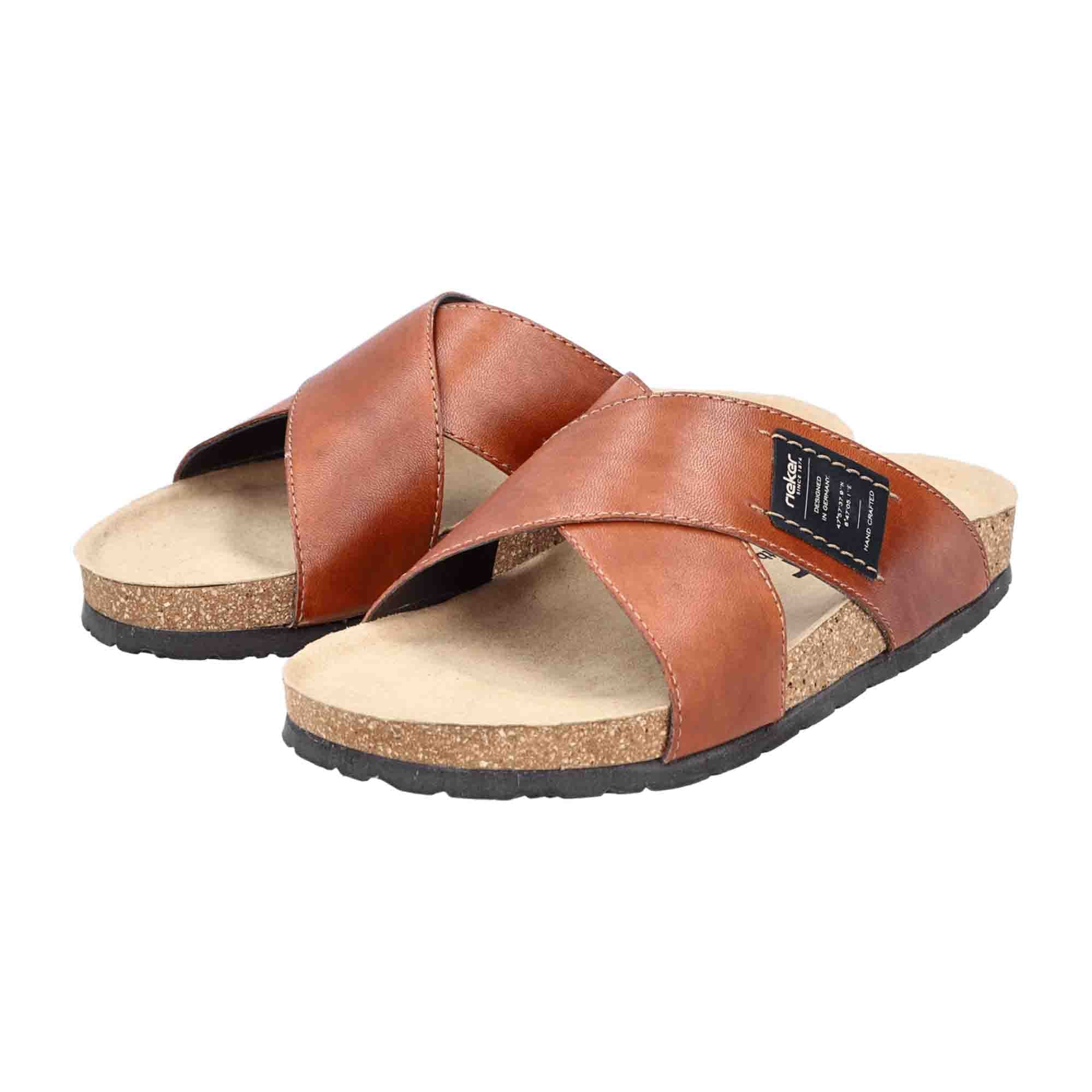 Rieker Men's Brown Slip-On Leather Sandals with Flexible Lightweight Sole