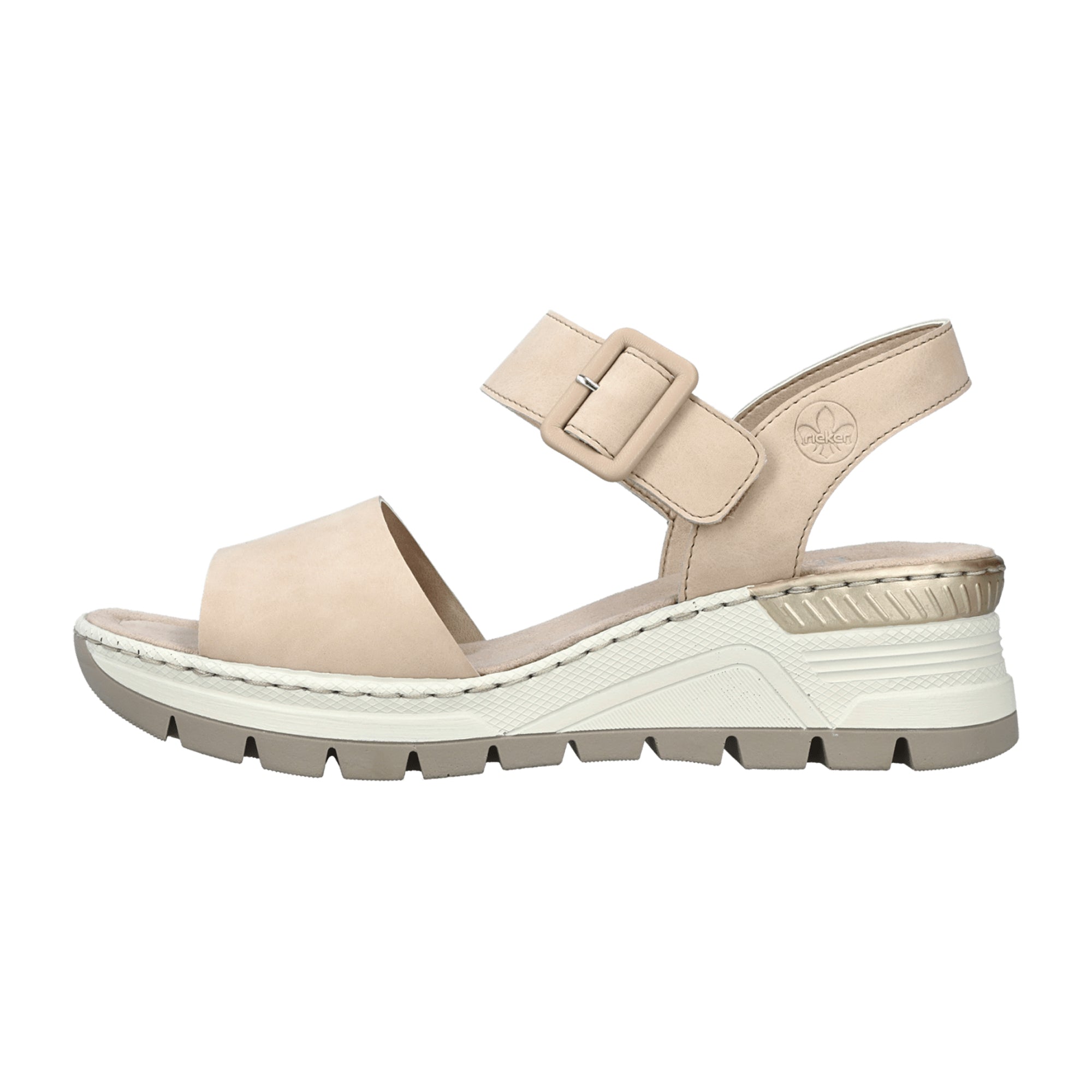 Rieker Morelia Beige Women's Wedge Sandals with Velcro Strap and Comfort Sole