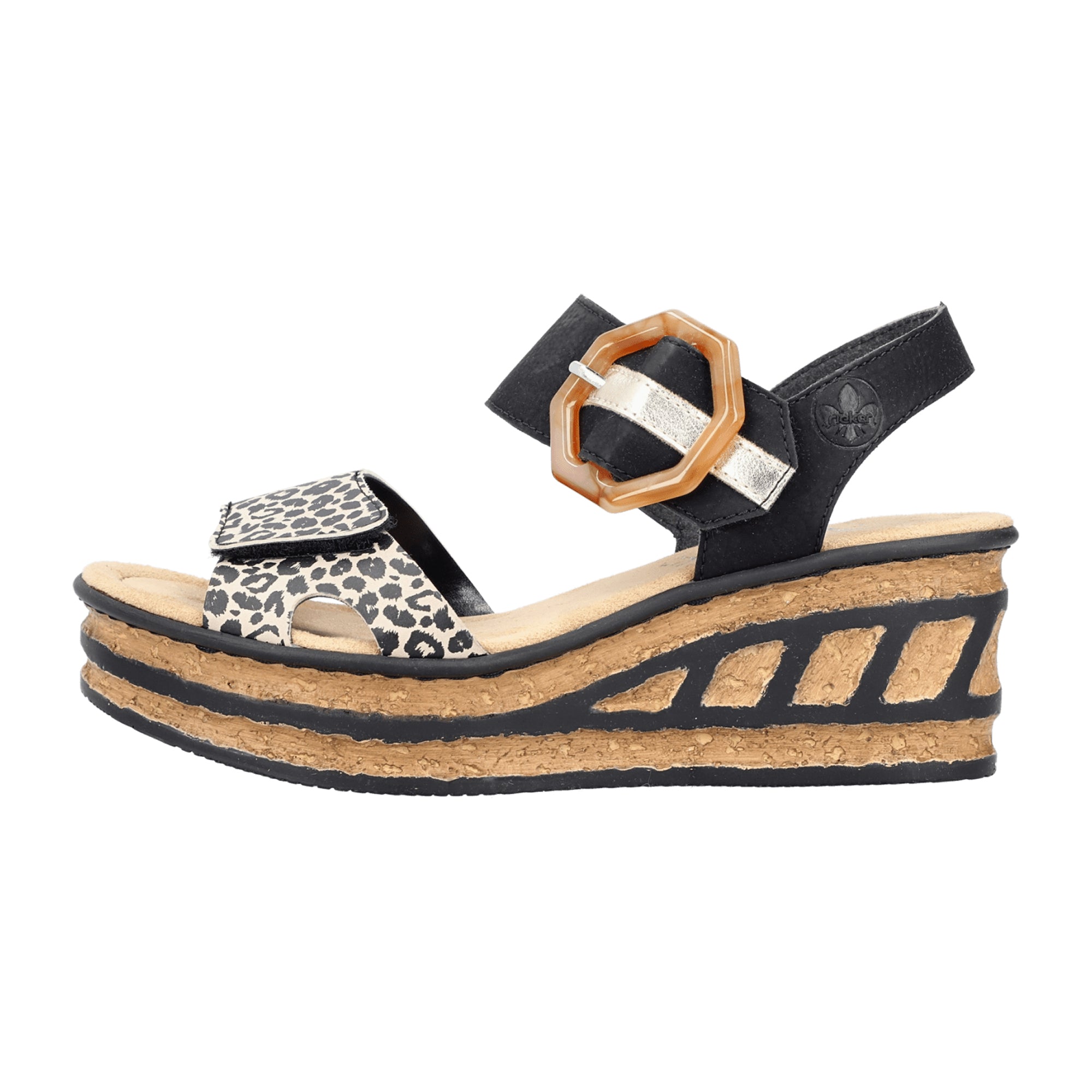 Rieker Women's Black Comfort Wedge Sandals with Velcro Straps