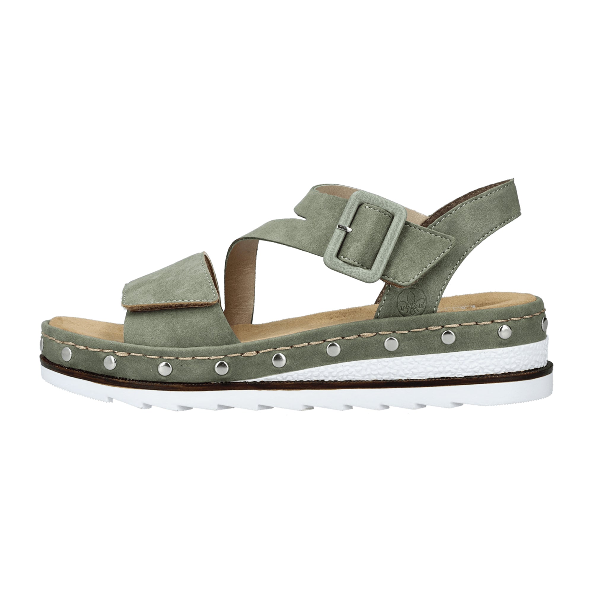 Rieker Green Ladies Wedge Sandals with Velcro Strap and Cushioned Sole