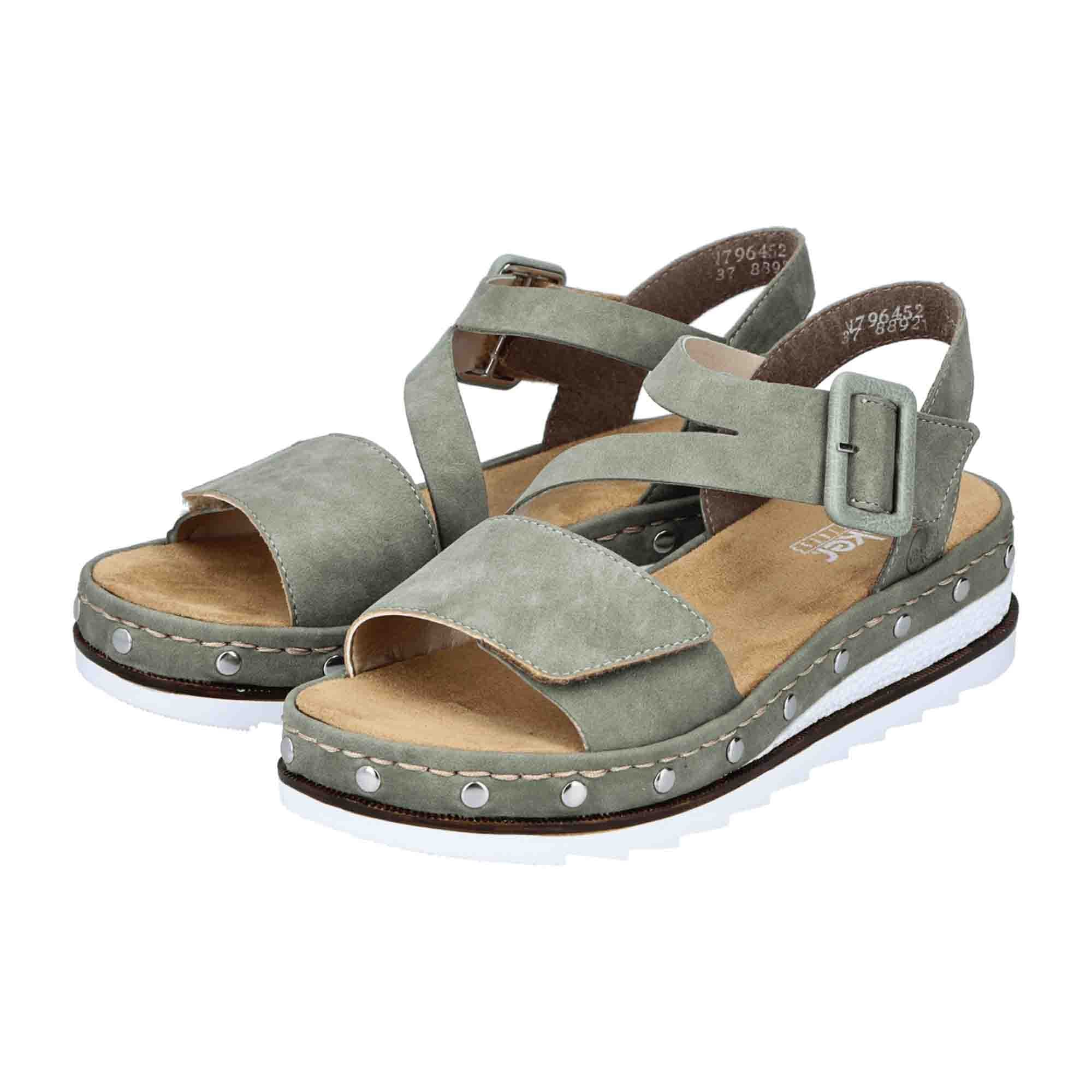 Rieker Green Ladies Wedge Sandals with Velcro Strap and Cushioned Sole