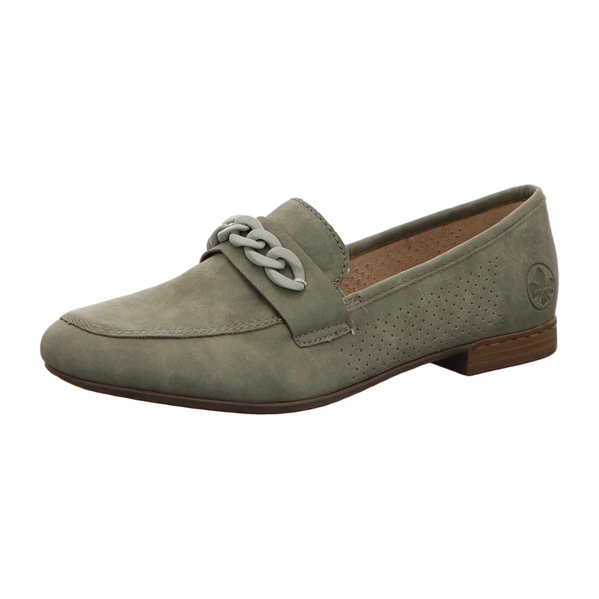 Rieker Nabukino Ladies Mint Green Loafers Slip-On Comfortable Block Heel