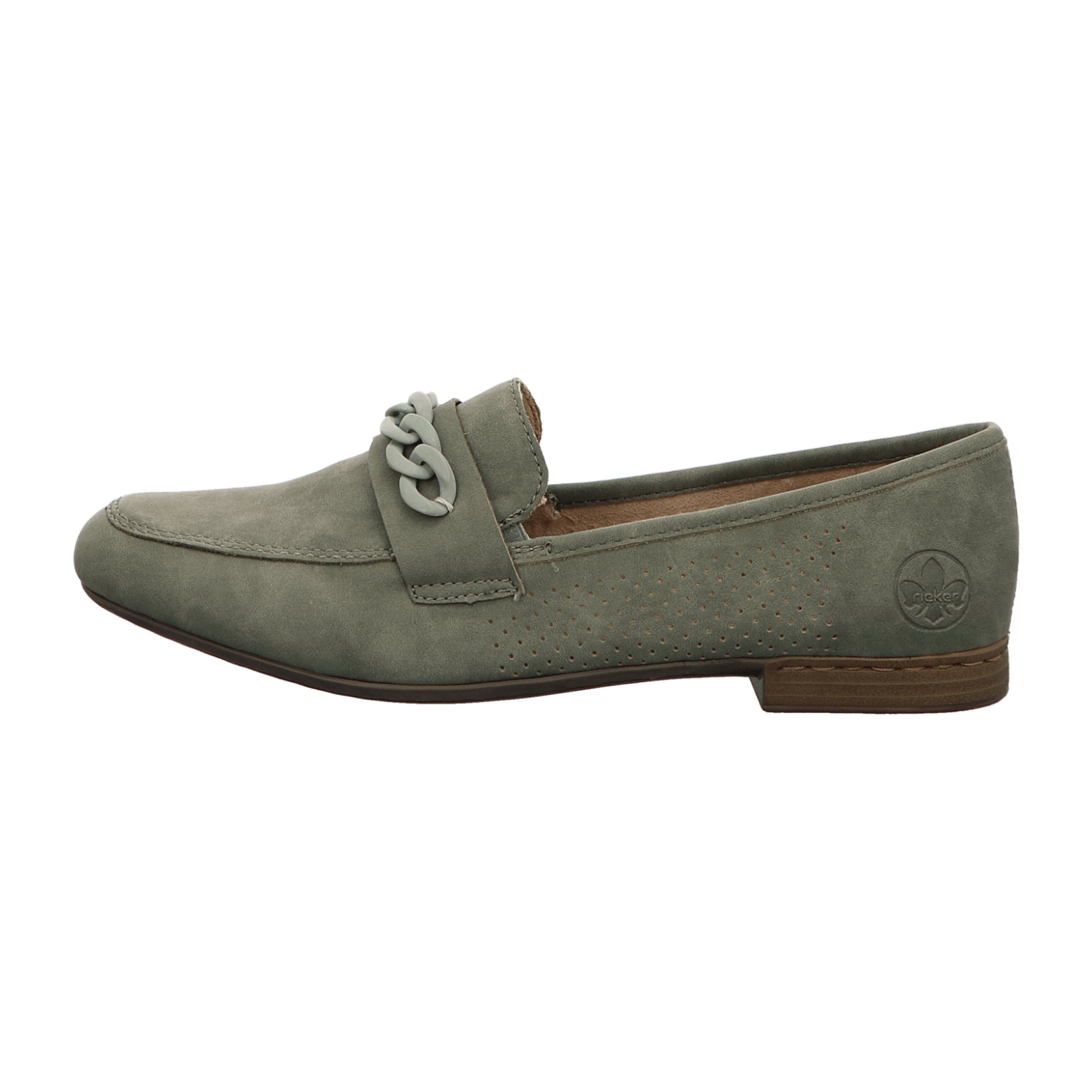 Rieker Nabukino Ladies Mint Green Loafers Slip-On Comfortable Block Heel
