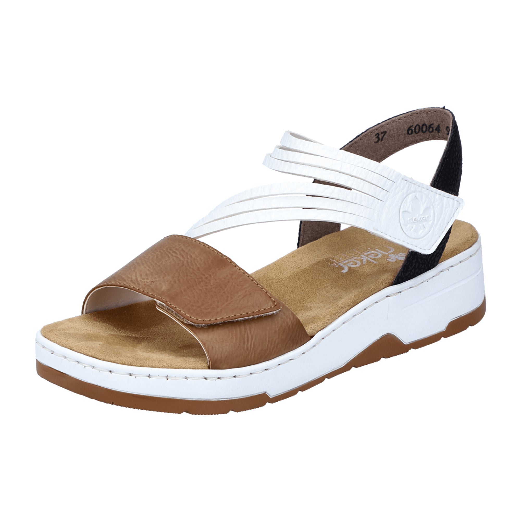 Rieker White Strappy Sandals for Women with Comfort Sole and Velcro Closure