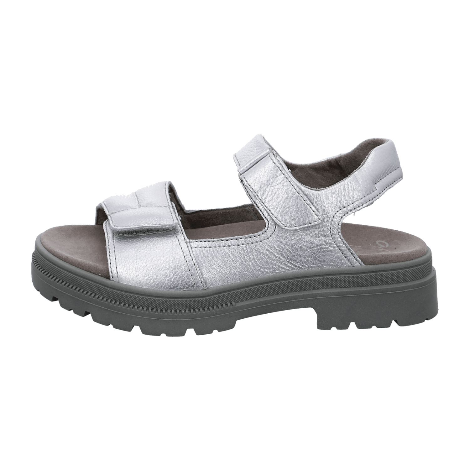 ARA Dover Women's Sandal in Silver Smooth Leather with Hook-and-Loop Closure and Ankle Strap