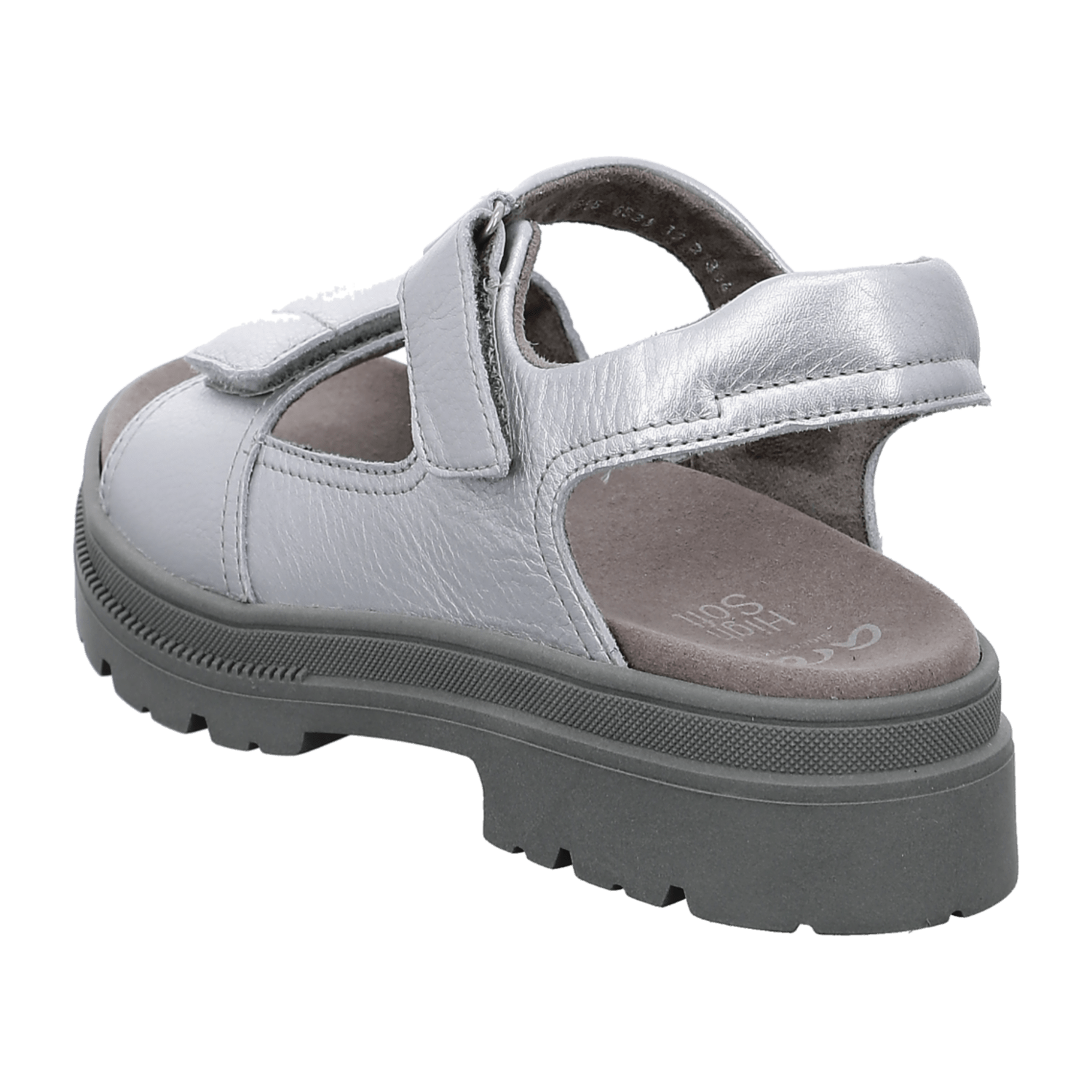 ARA Dover Women's Sandal in Silver Smooth Leather with Hook-and-Loop Closure and Ankle Strap