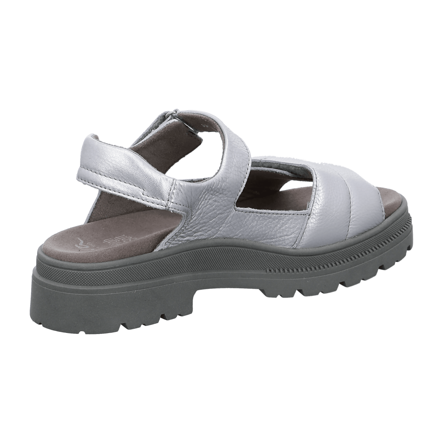 ARA Dover Women's Sandal in Silver Smooth Leather with Hook-and-Loop Closure and Ankle Strap