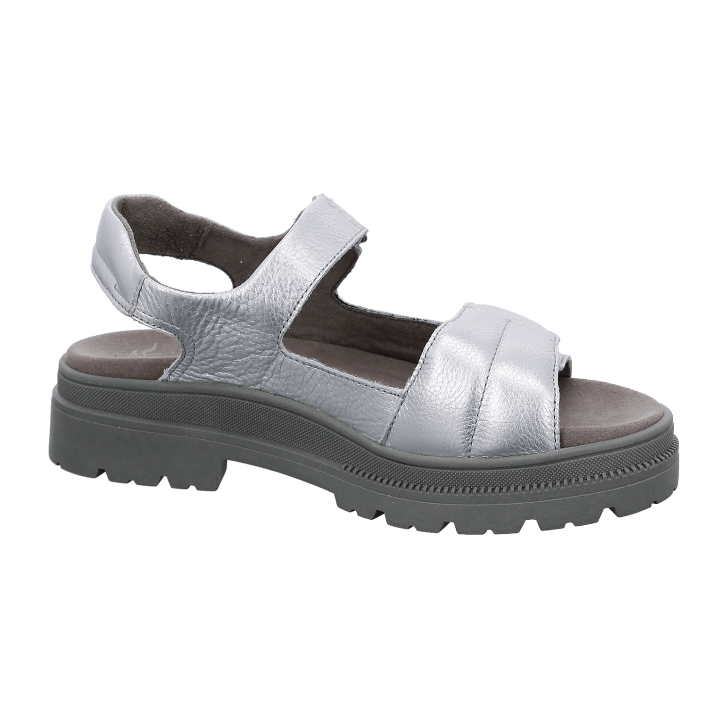 ARA Dover Women's Sandal in Silver Smooth Leather with Hook-and-Loop Closure and Ankle Strap