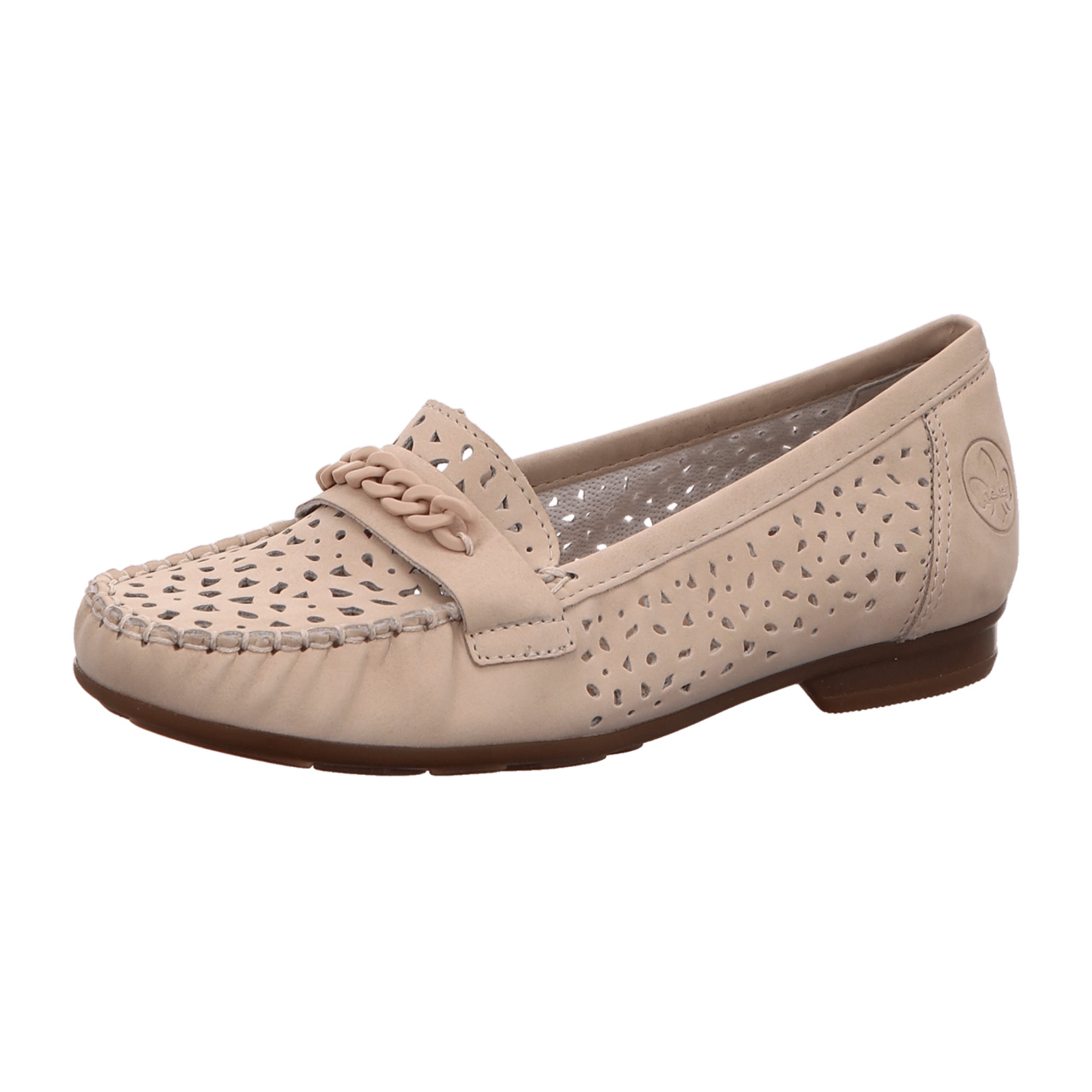 Rieker Beige Slip-On Women's Ballerina Shoes with Cushioned Sole and Comfort Fit