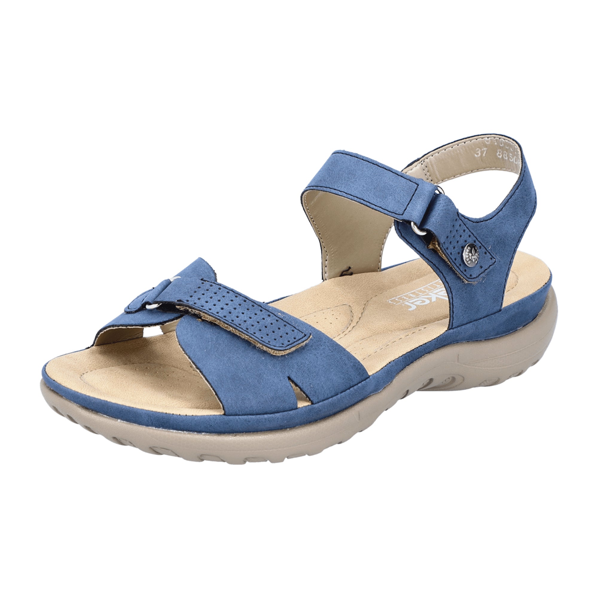 Rieker Women's Blue Azur Strappy Sandals with Velcro Closure and Comfort Sole