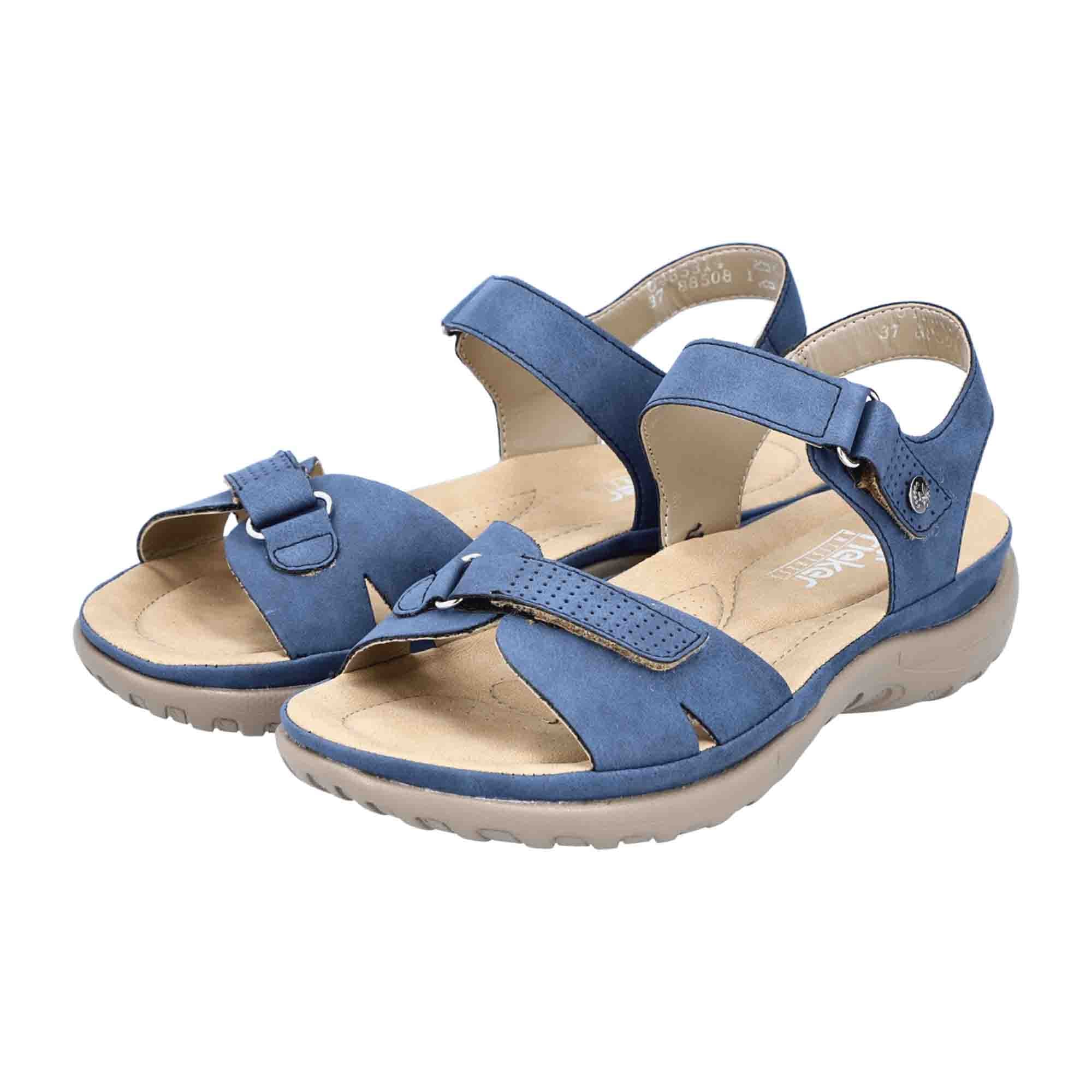 Rieker Women's Blue Azur Strappy Sandals with Velcro Closure and Comfort Sole
