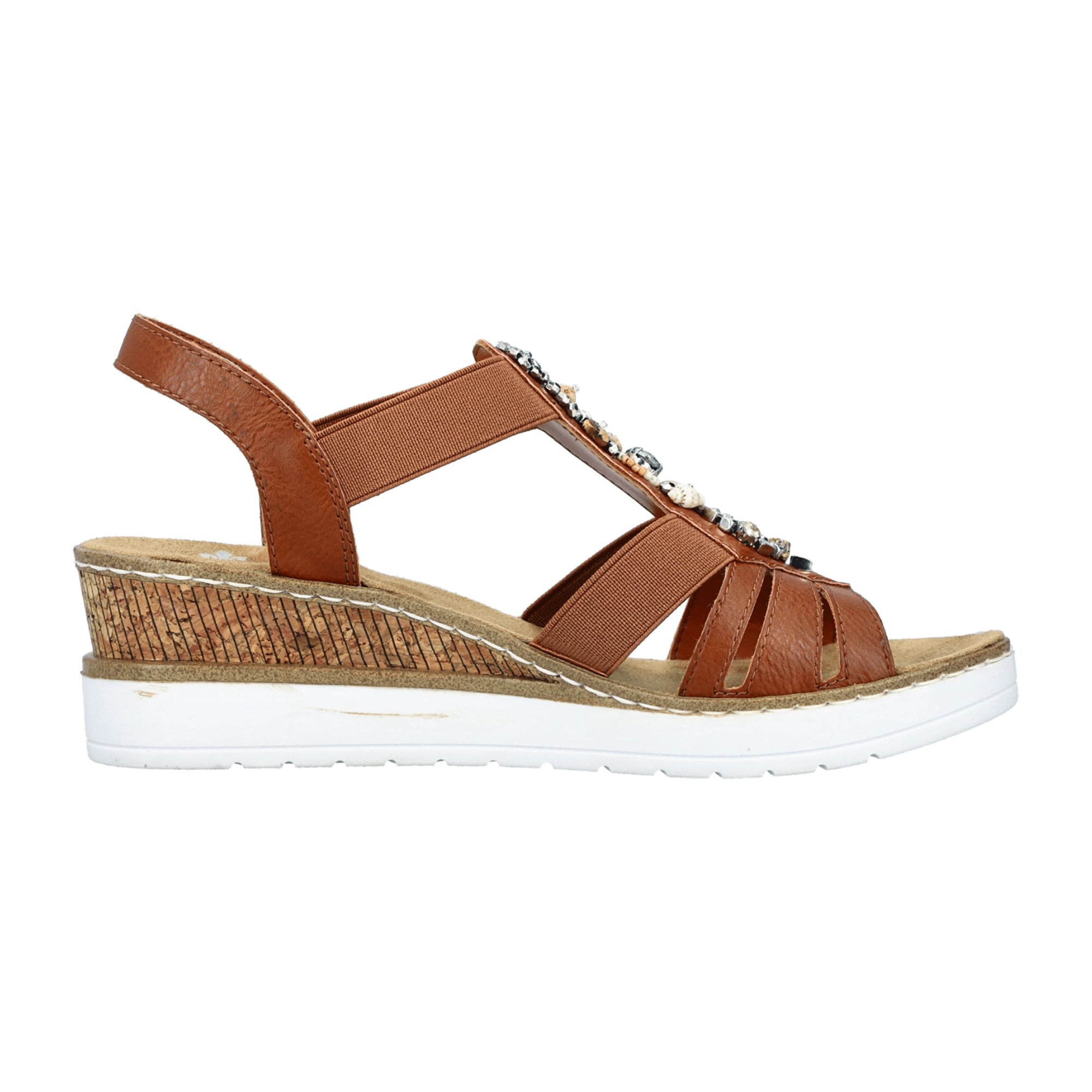 Rieker Brown Women's Sandals Comfy Elastic Strap Wedge Heel Shock Absorbing