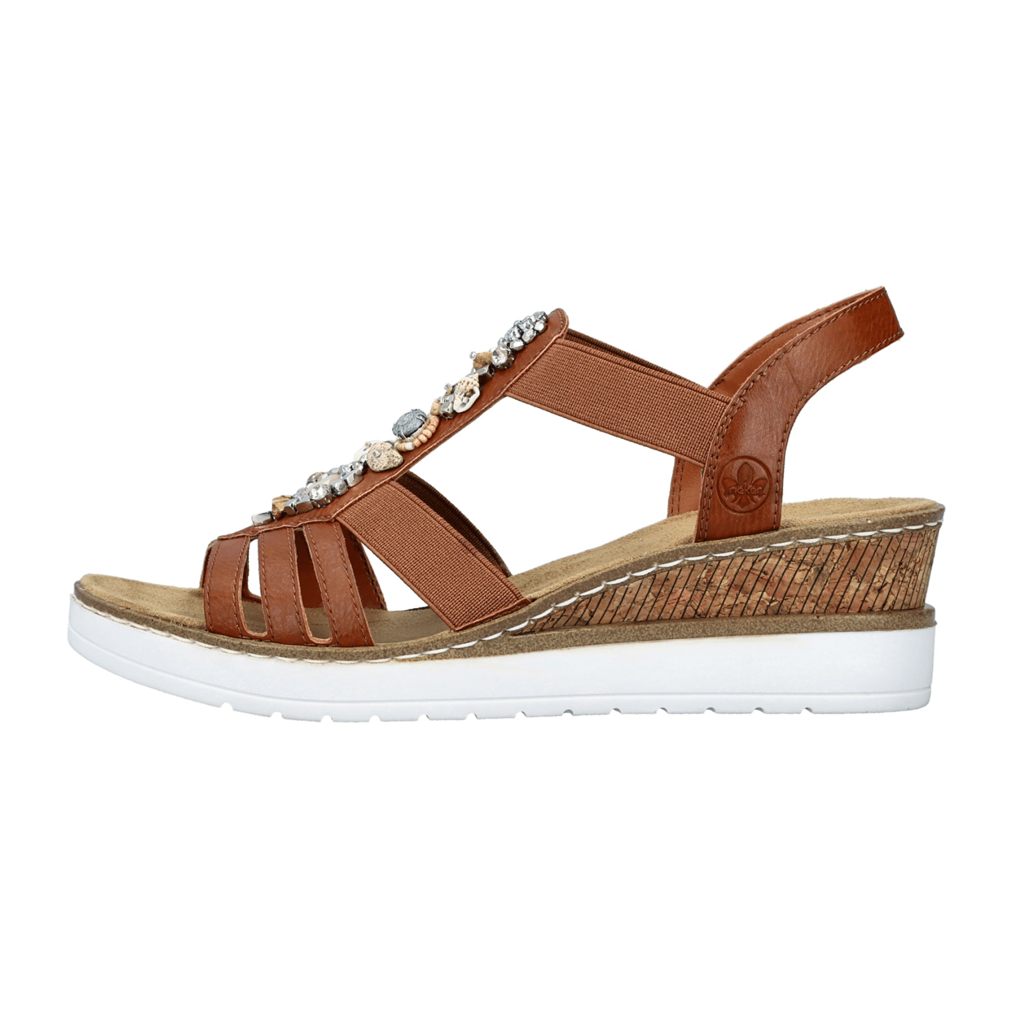 Rieker Brown Women's Sandals Comfy Elastic Strap Wedge Heel Shock Absorbing