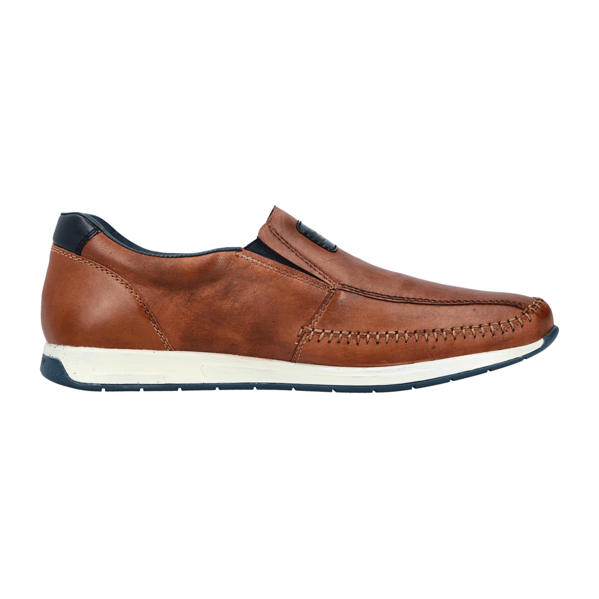 Rieker Men's Brown Slip-On Leather Shoes with Comfort Sole and Elastic Insert