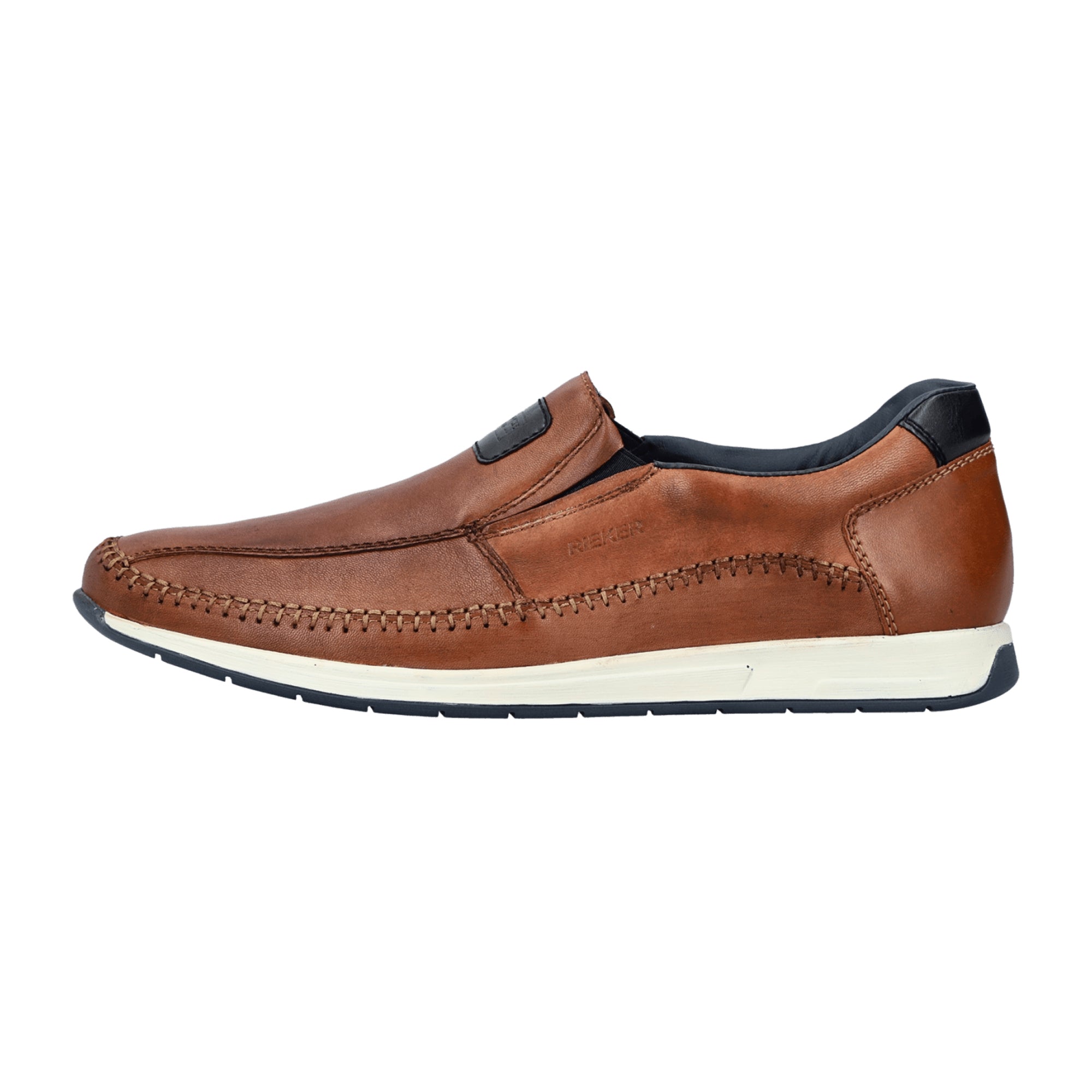 Rieker Men's Brown Slip-On Leather Shoes with Comfort Sole and Elastic Insert