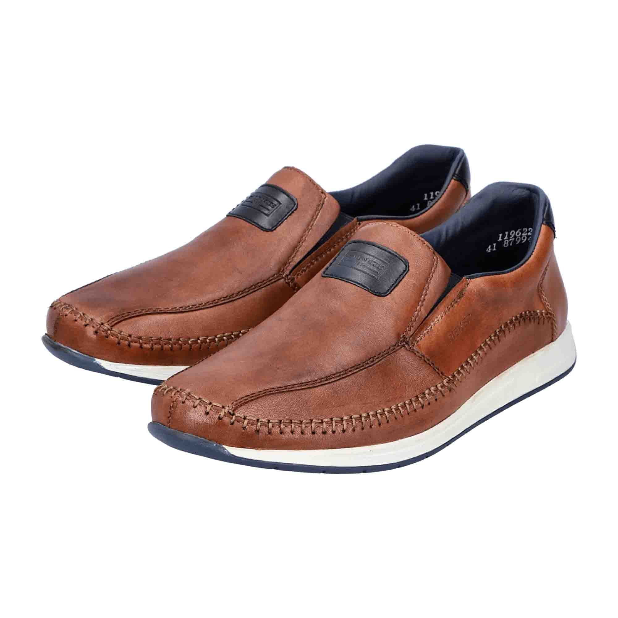 Rieker Men's Brown Slip-On Leather Shoes with Comfort Sole and Elastic Insert