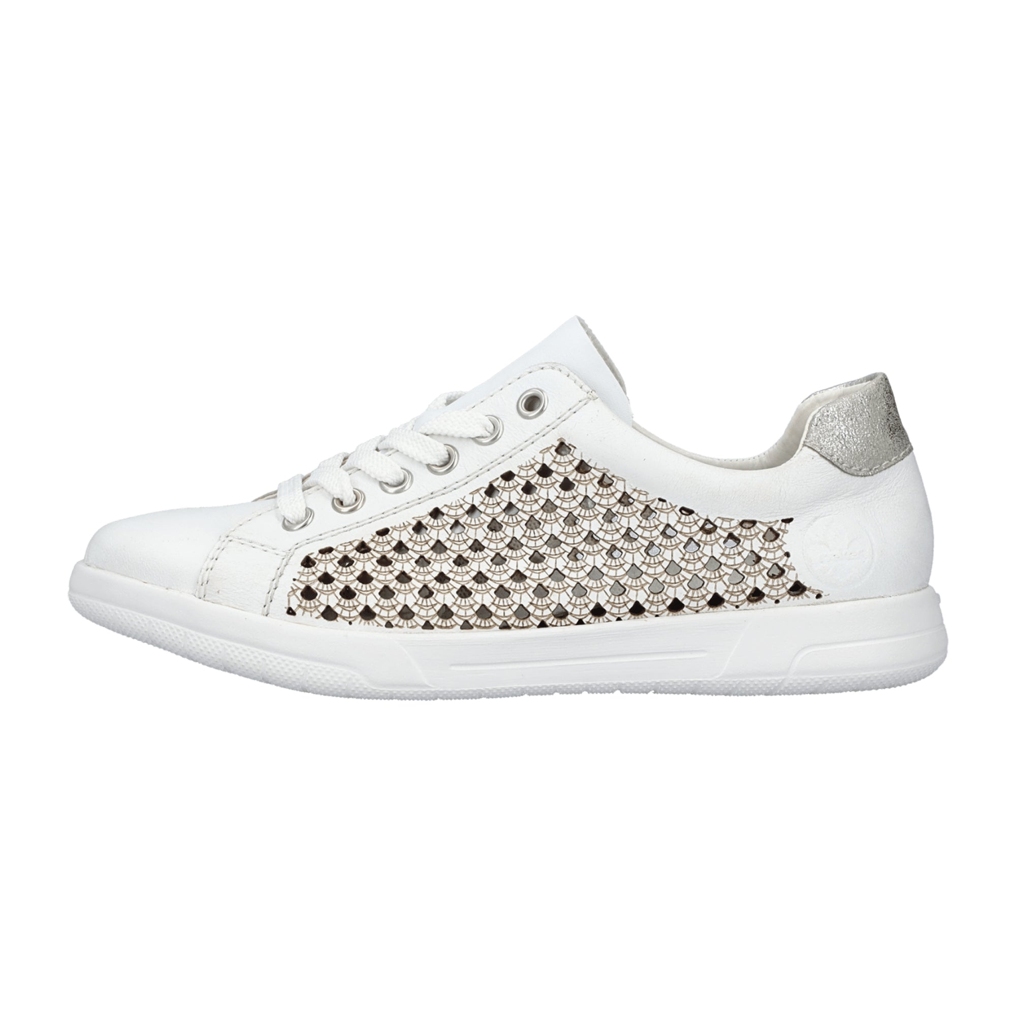 Rieker White Fog Silver Women's Leather Shoes with Removable Insole