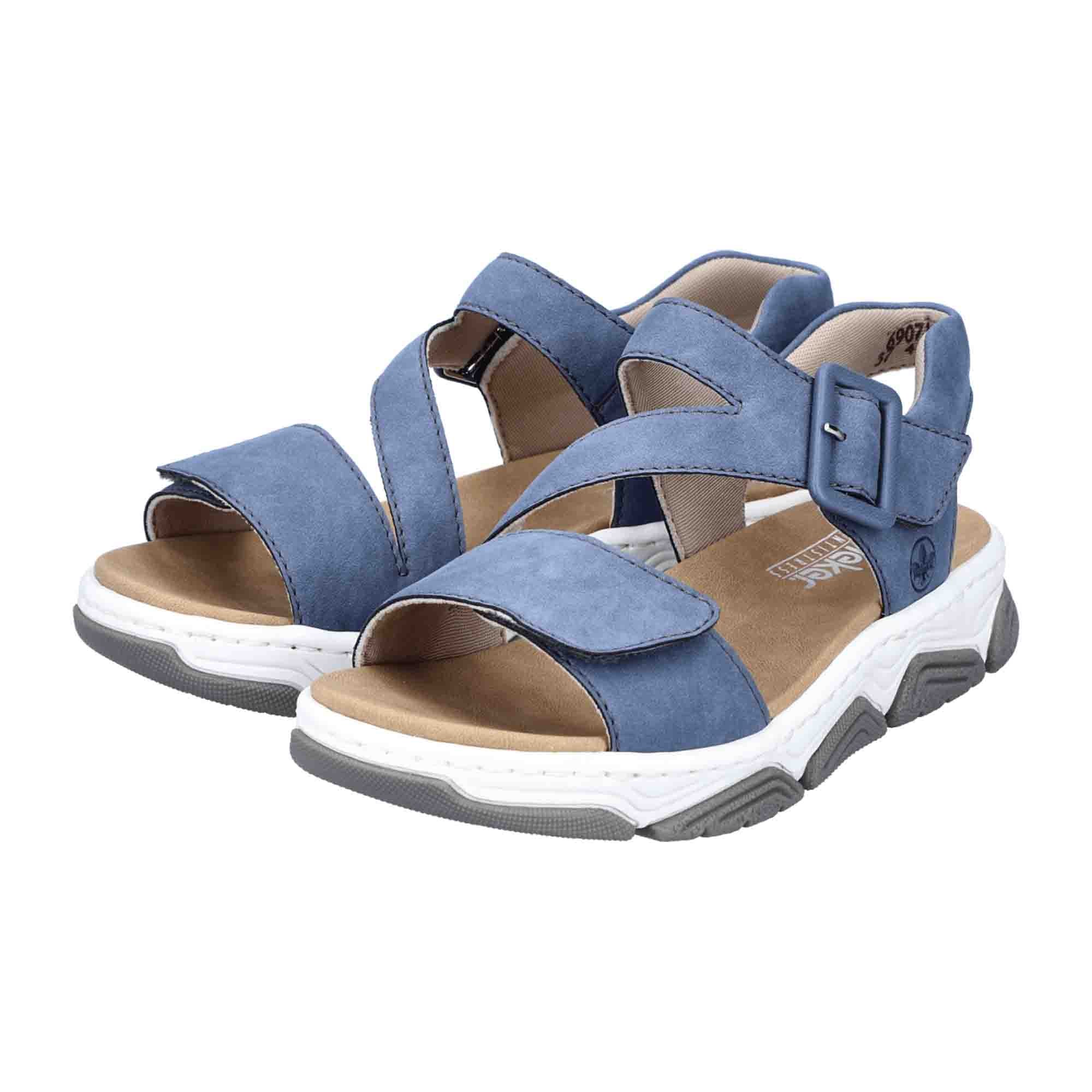 Rieker Women's Blue Sandals with Velcro Closure Flat Heel Wide Fit Synthetic