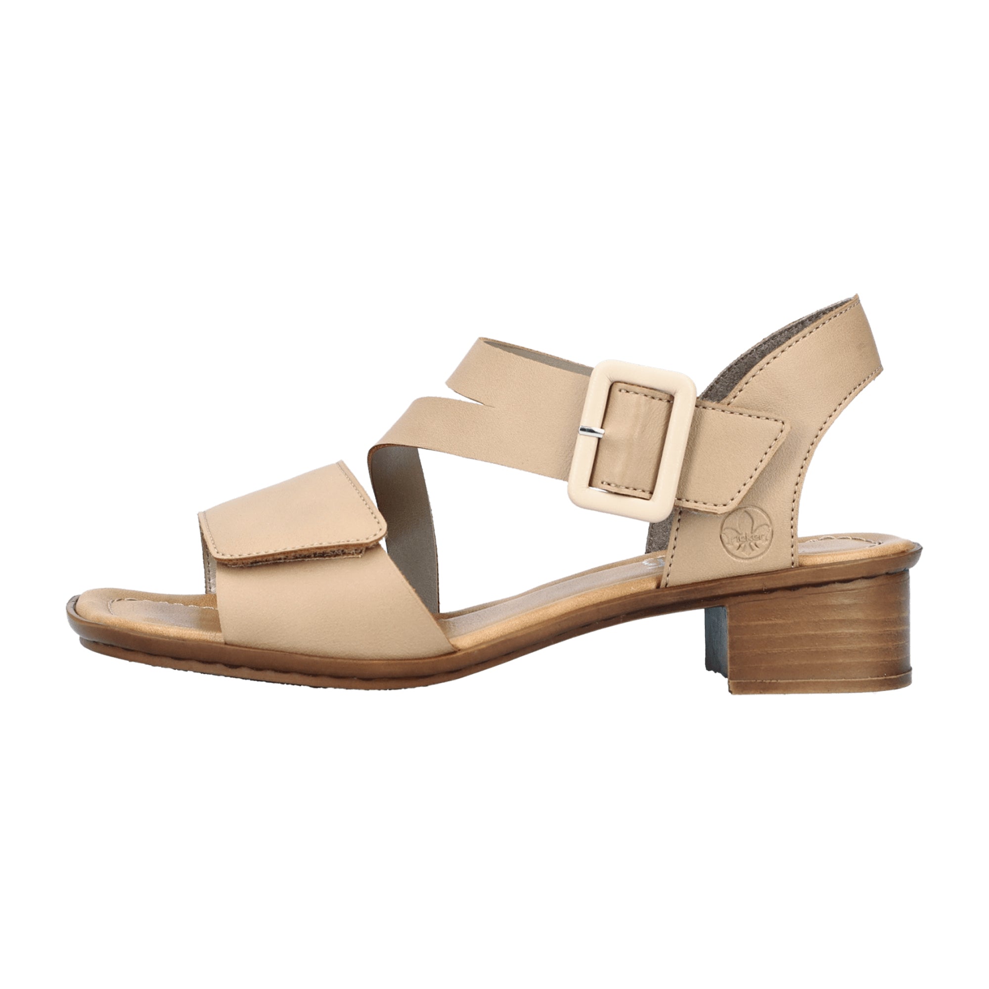 Rieker 6266160 Beige Block Heel Sandals with Velcro Strap Spring Summer Shoes