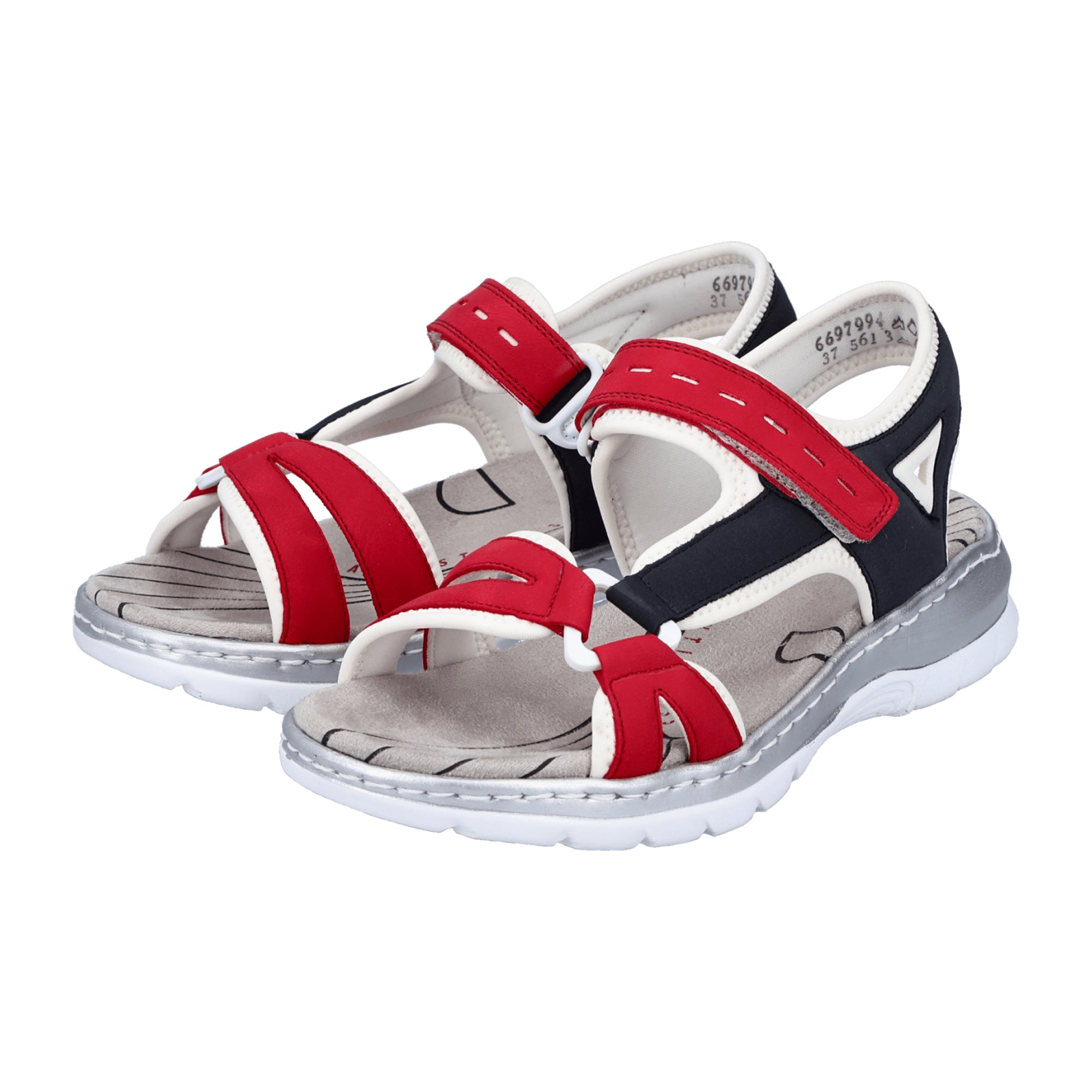 Rieker Red Women's Trekking Sandals with Wedge Heel and Velcro Closure