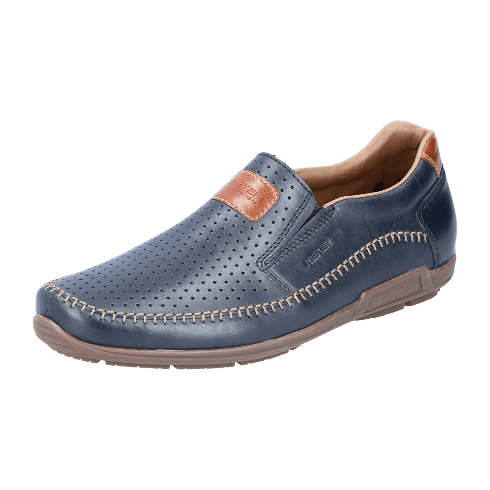 Rieker Men's Blue Leather Slip-On Shoes with Brown Sole