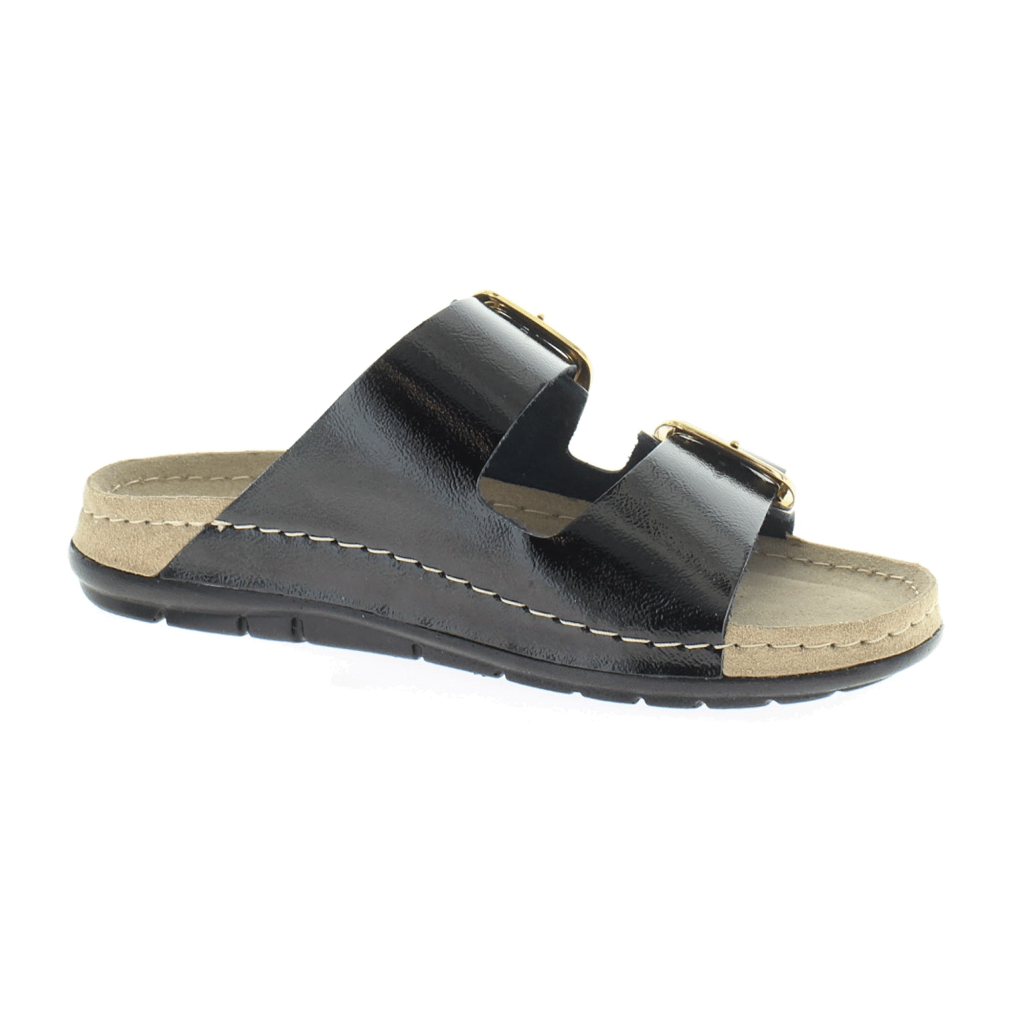 Rohde Black Leather Women's Classic Sandals with Adjustable Buckles and Soft Footbed