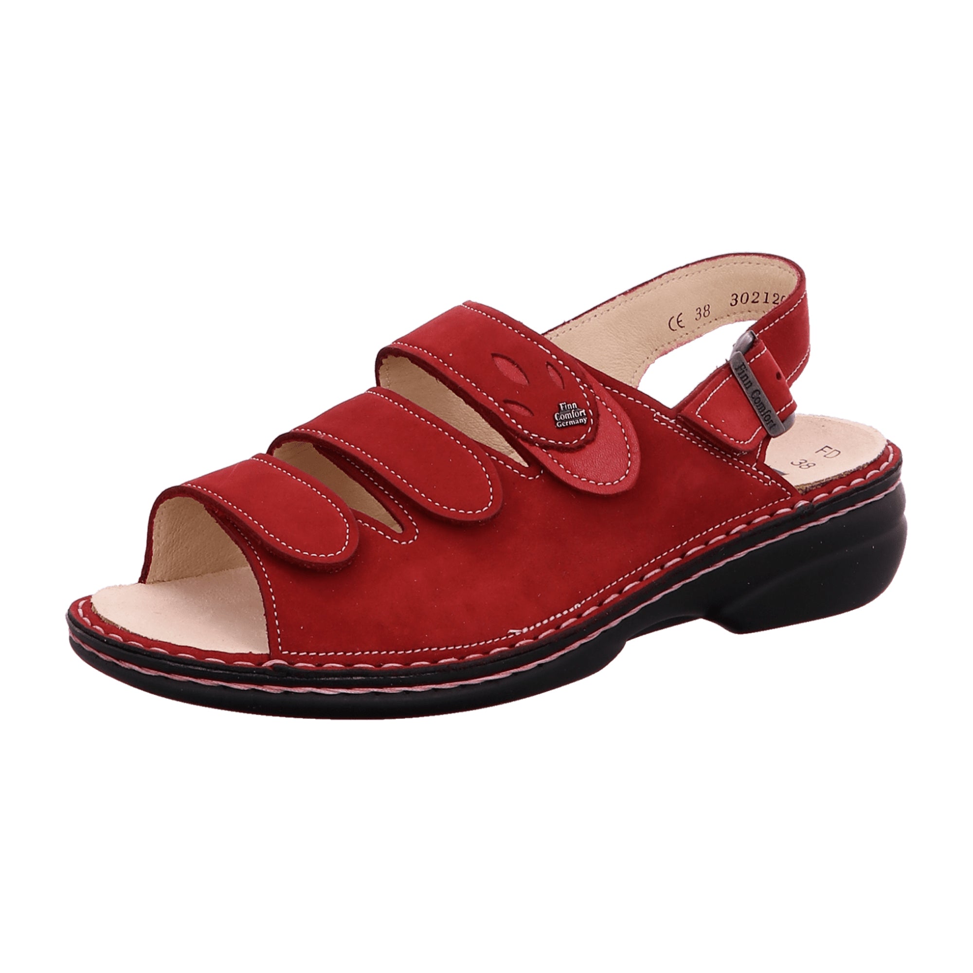 Finn Comfort Saloniki Women's Sandals - Nubuck Leather Comfort Sandals with Removable Insoles in Chili/Pomodore Red