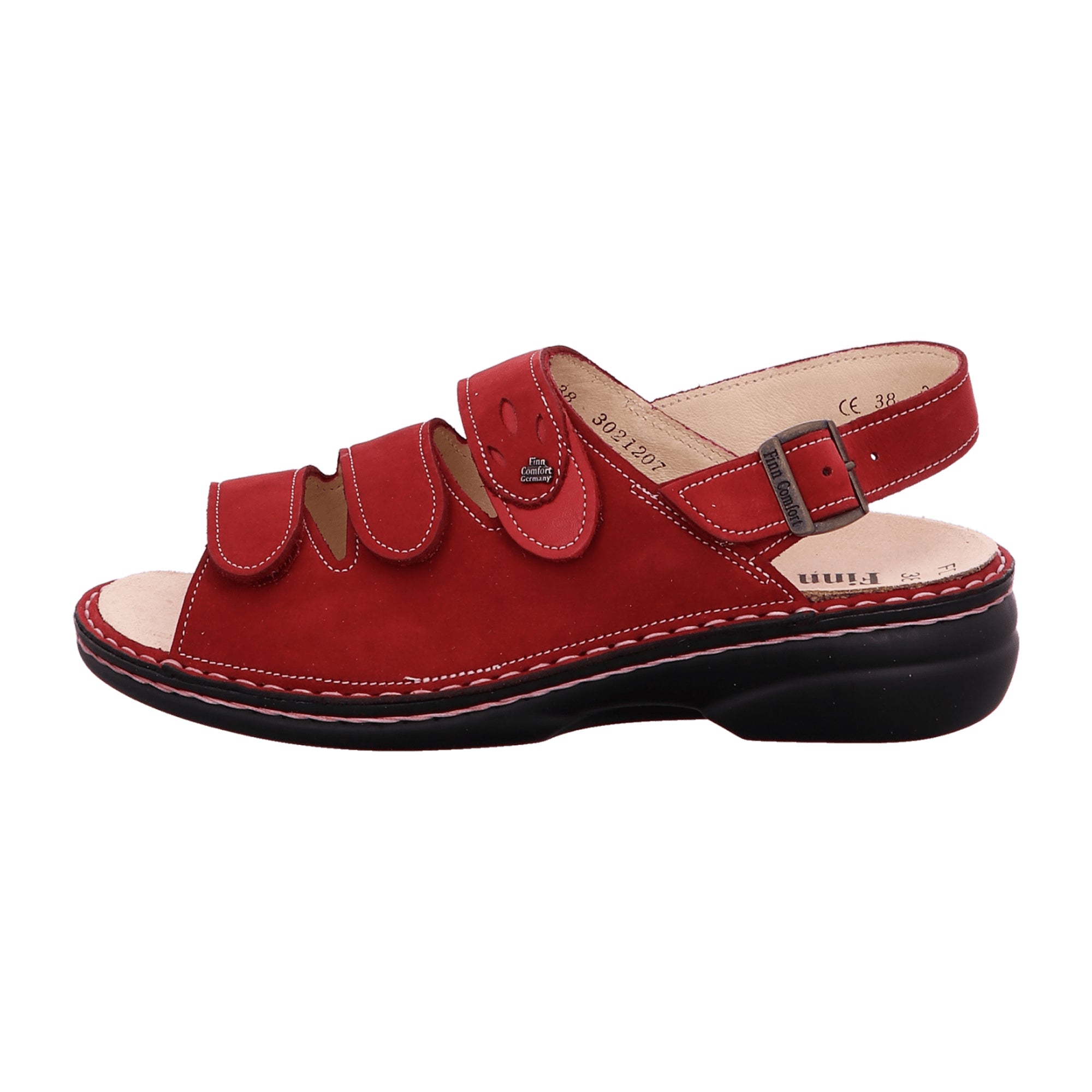 Finn Comfort Saloniki Women's Sandals - Nubuck Leather Comfort Sandals with Removable Insoles in Chili/Pomodore Red