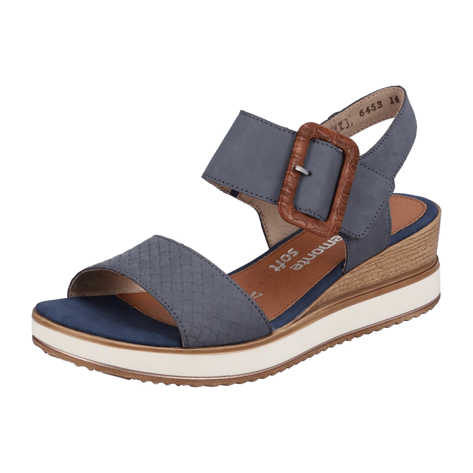 Remonte Women's Blue Sandals with Wedge Heel and Velcro Closure