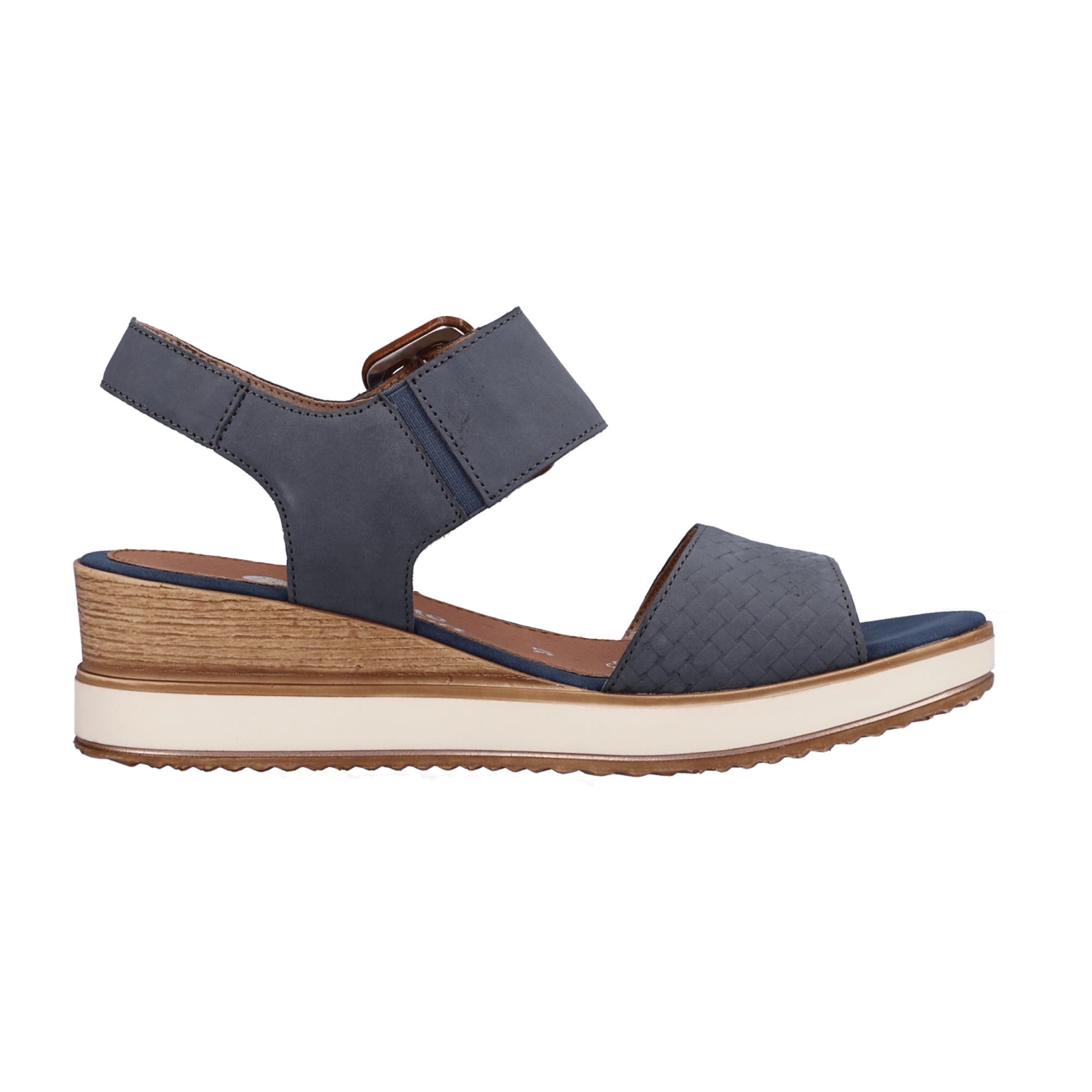 Remonte Women's Blue Sandals with Wedge Heel and Velcro Closure