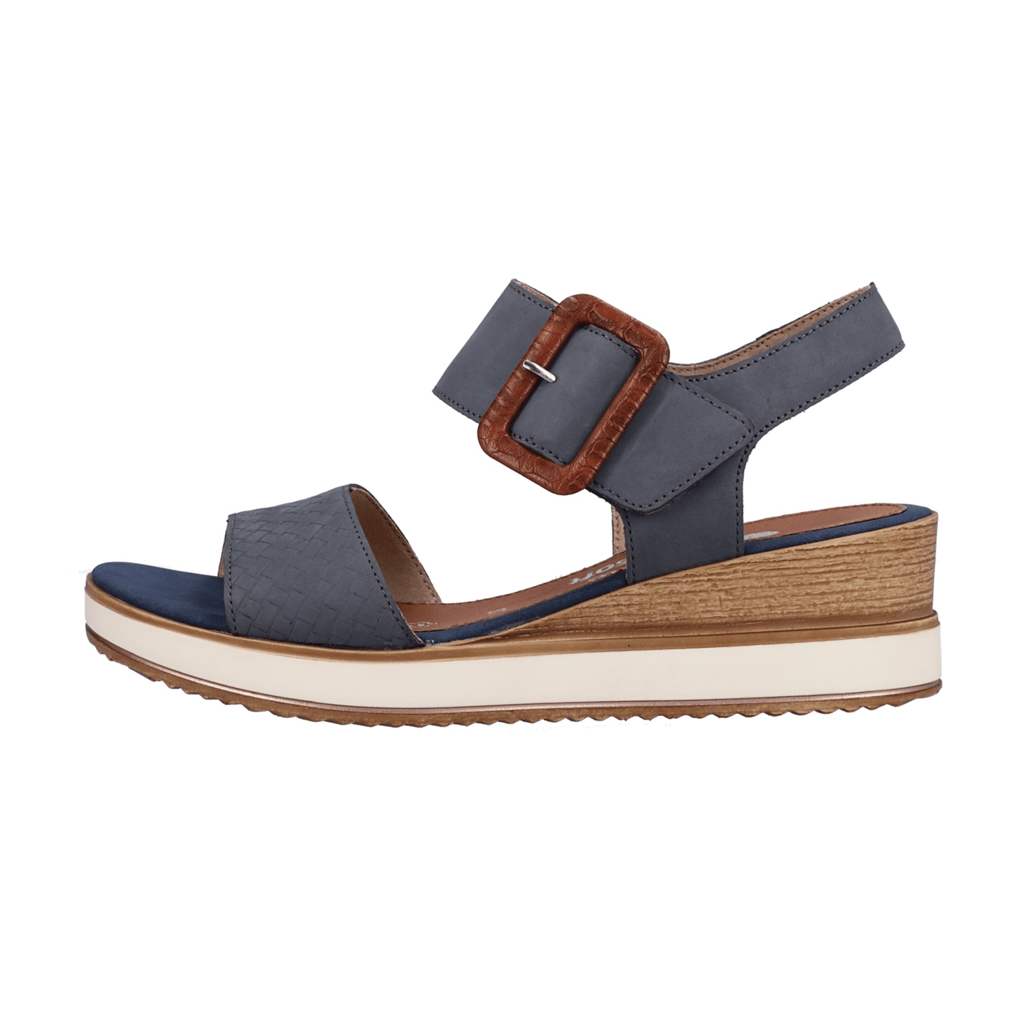 Remonte Women's Blue Sandals with Wedge Heel and Velcro Closure