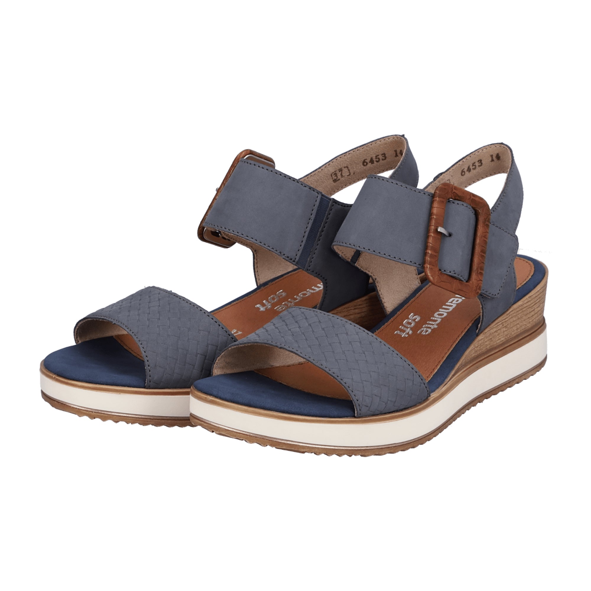 Remonte Women's Blue Sandals with Wedge Heel and Velcro Closure