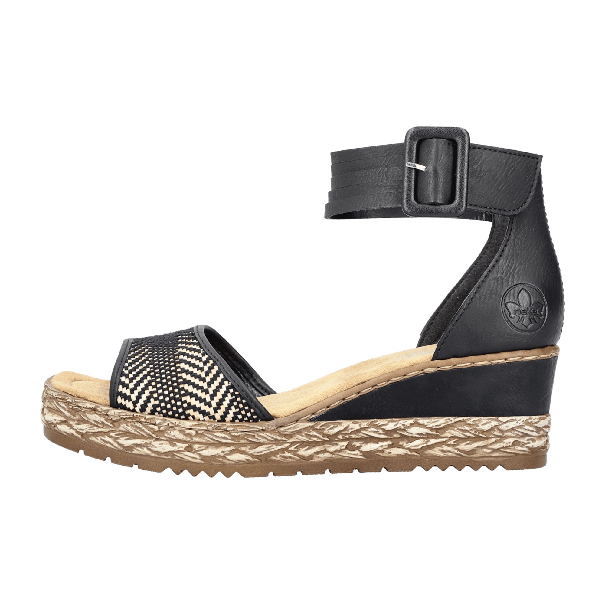 Rieker Black Women's Sandals with Wedge Heel and Velcro Strap - Bartel-Shop