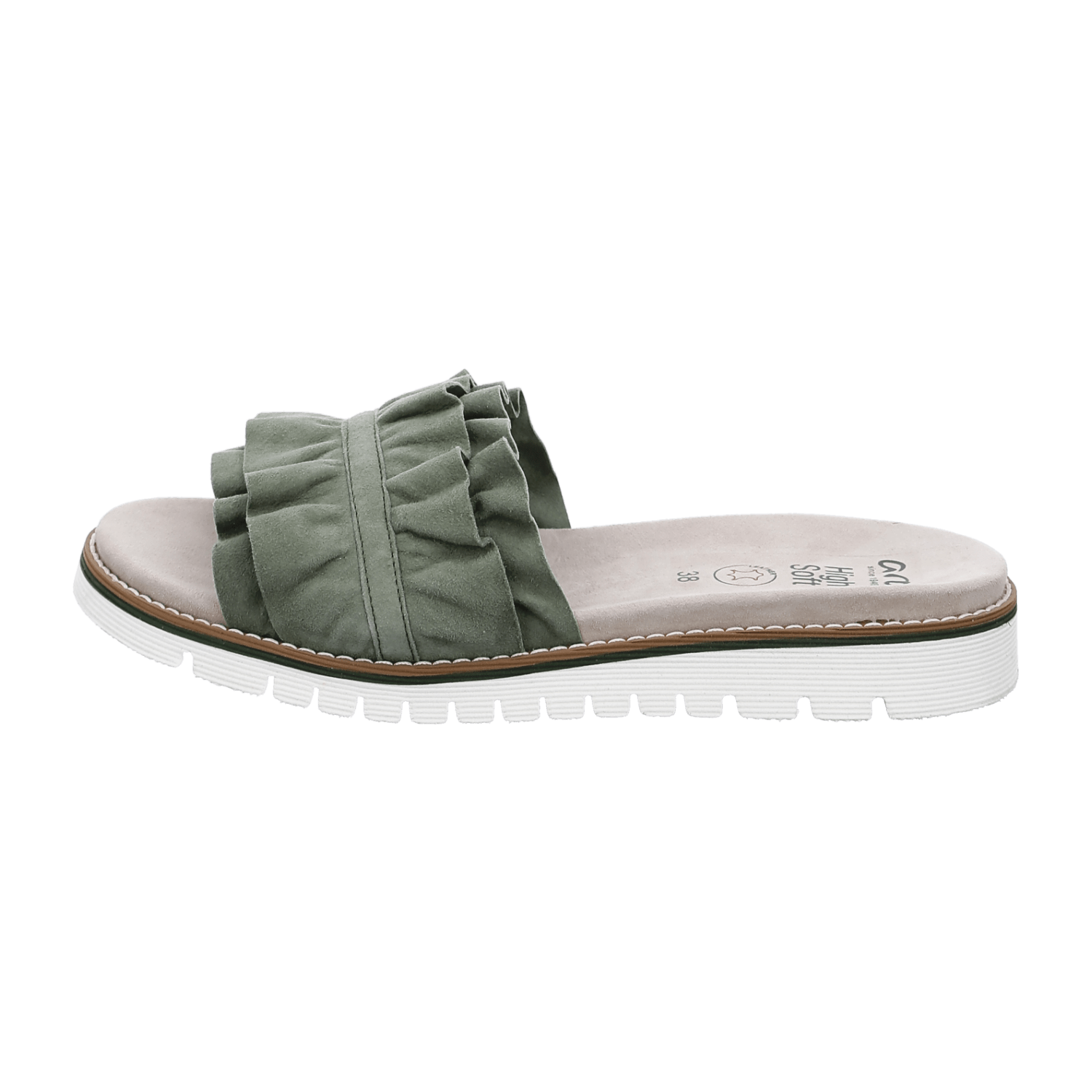ARA Thyme Clogs for Women in Green with Hook-and-Loop Fastening, Suede and Leather Lining