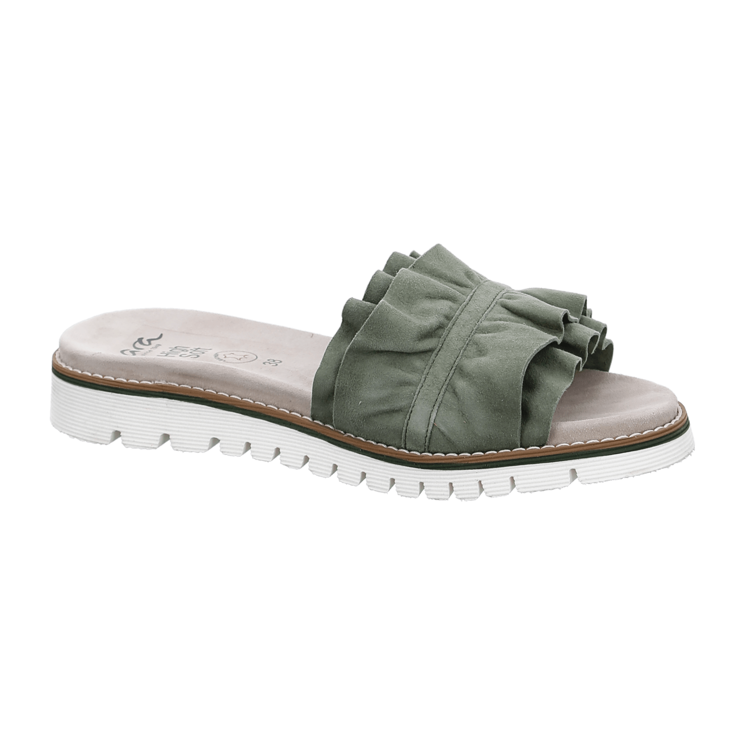 ARA Thyme Clogs for Women in Green with Hook-and-Loop Fastening, Suede and Leather Lining
