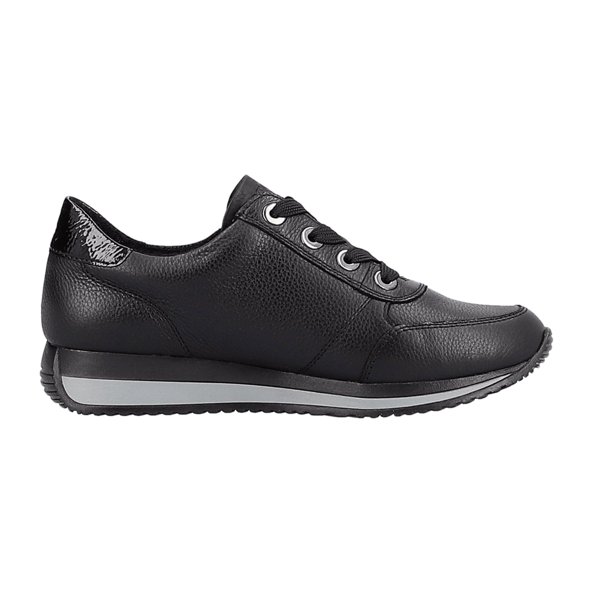 Remonte Black Leather Women's Shoes with Zip and Lace-Up Closure