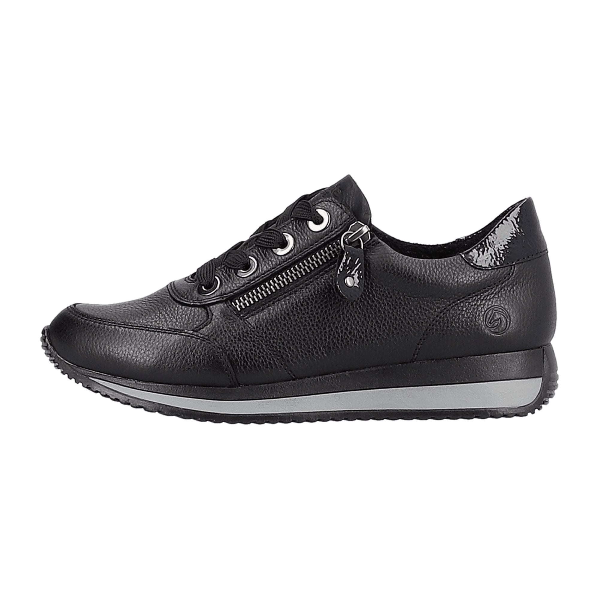 Remonte Black Leather Women's Shoes with Zip and Lace-Up Closure