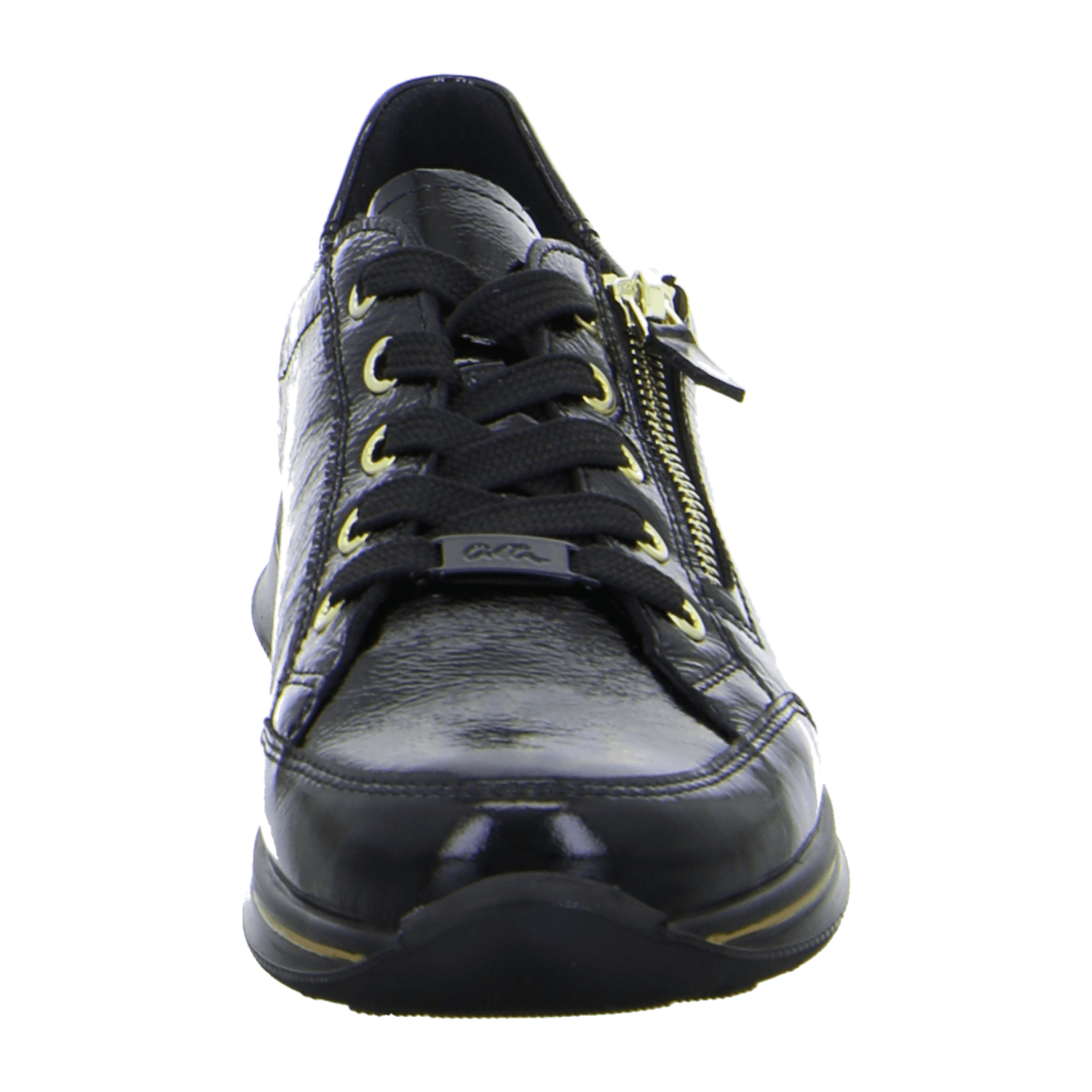 ARA Osaka Women's Lace-Up Sneakers in Black Patent Leather with Round Toe