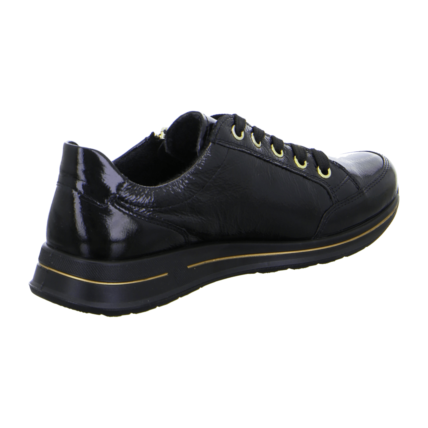 ARA Osaka Women's Lace-Up Sneakers in Black Patent Leather with Round Toe