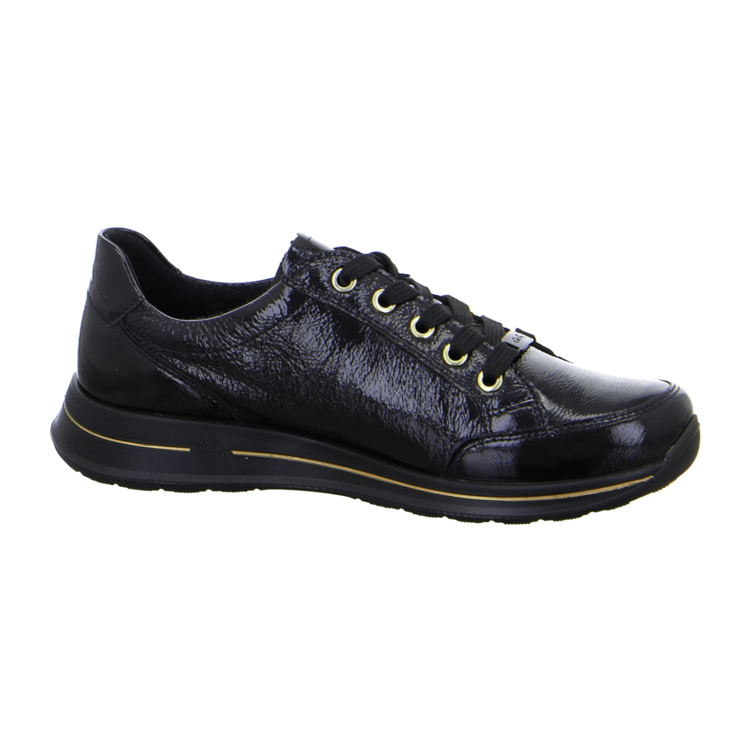 ARA Osaka Women's Lace-Up Sneakers in Black Patent Leather with Round Toe