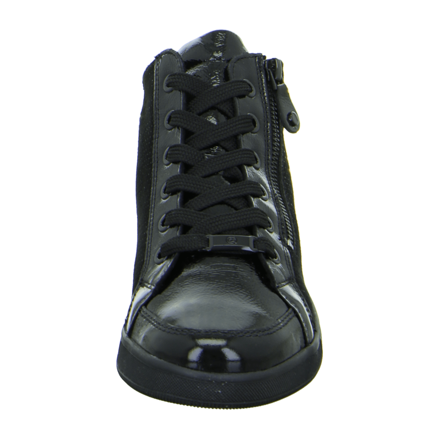 ARA Rom Women's Sneakers Black Patent Leather Lace-Up Shoes Round Toe