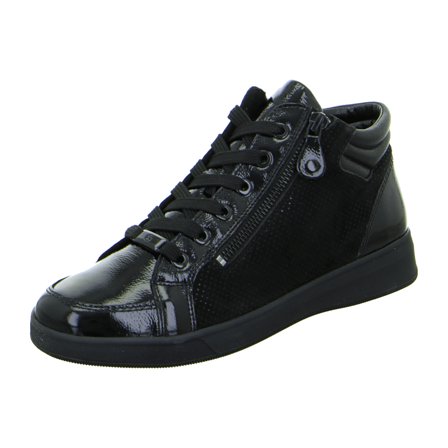 ARA Rom Women's Sneakers Black Patent Leather Lace-Up Shoes Round Toe