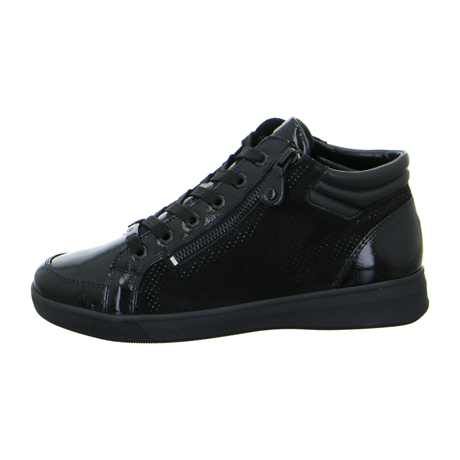 ARA Rom Women's Sneakers Black Patent Leather Lace-Up Shoes Round Toe