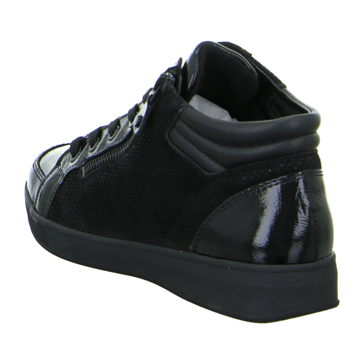 ARA Rom Women's Sneakers Black Patent Leather Lace-Up Shoes Round Toe