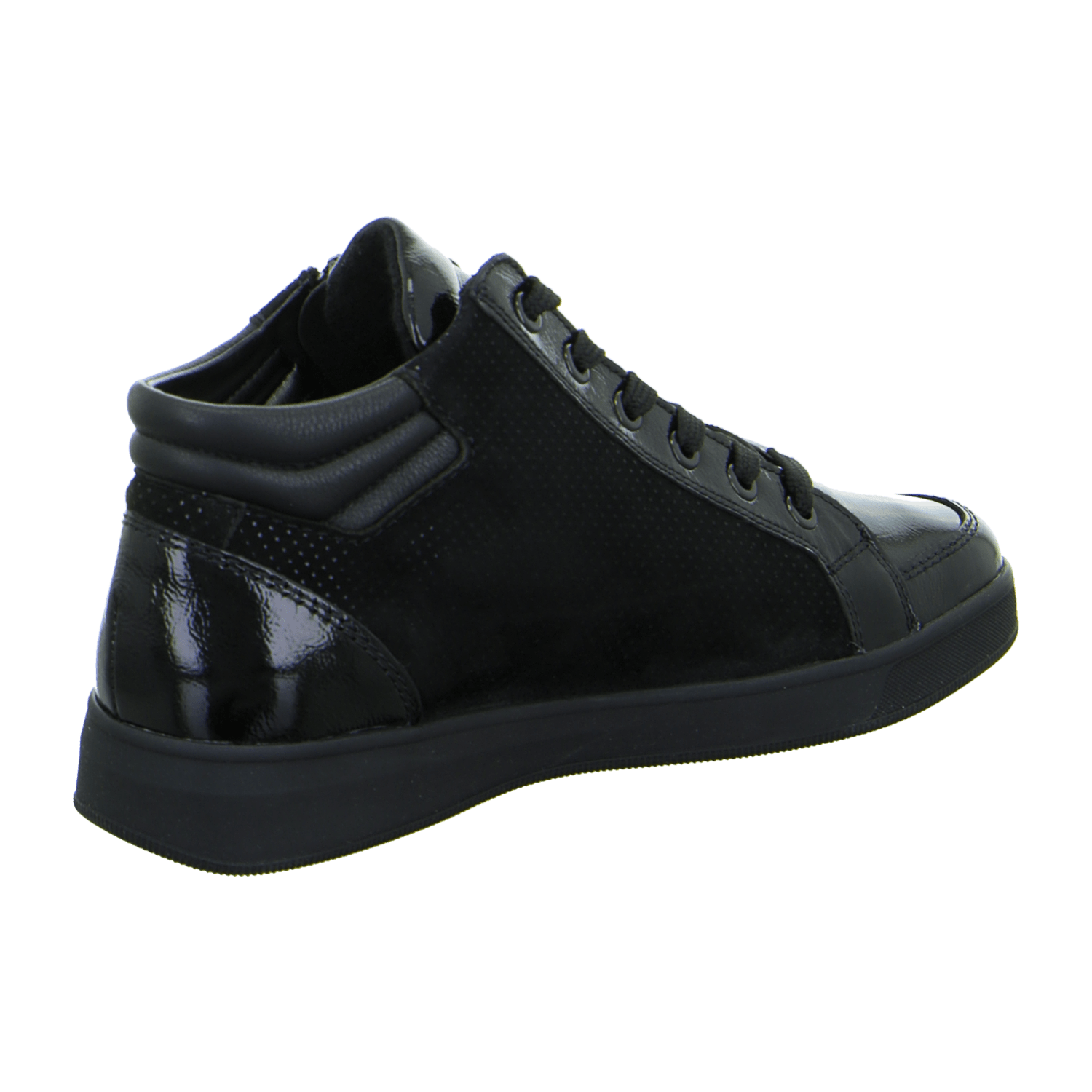 ARA Rom Women's Sneakers Black Patent Leather Lace-Up Shoes Round Toe