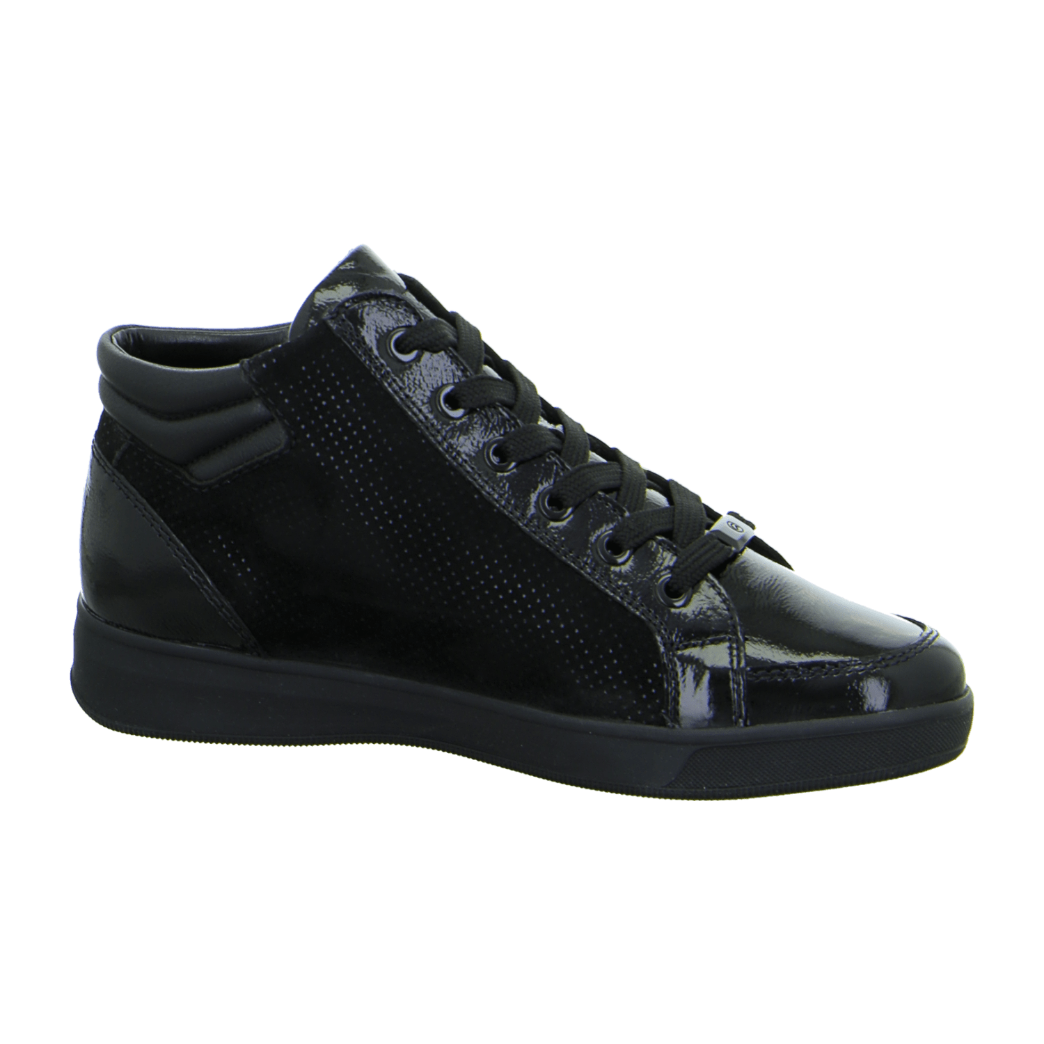 ARA Rom Women's Sneakers Black Patent Leather Lace-Up Shoes Round Toe